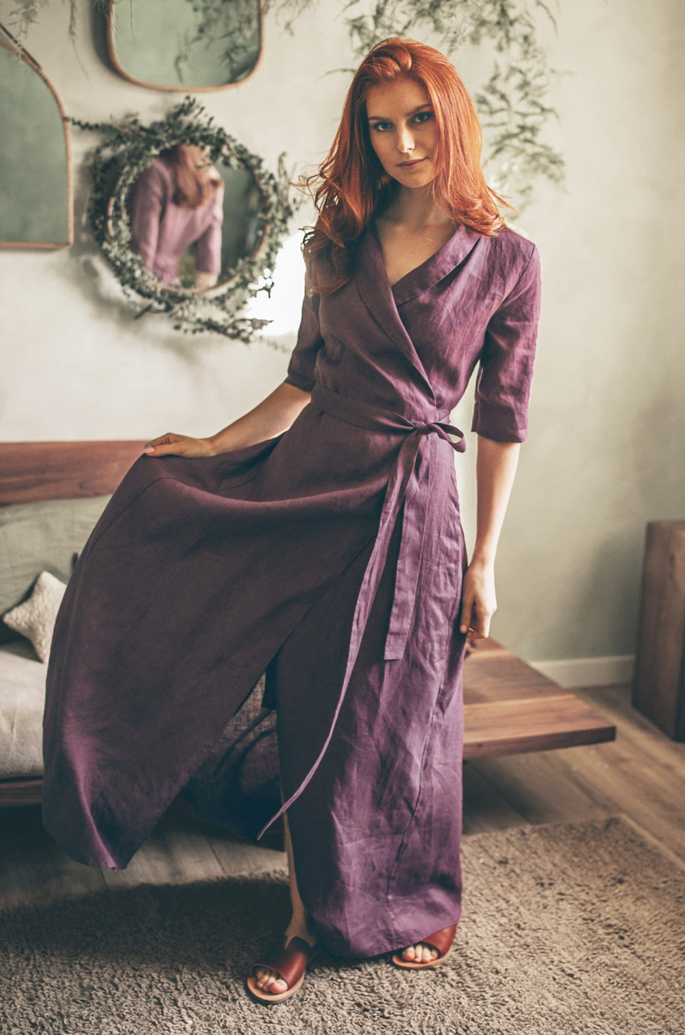Elegant Linen Dress - Shawl Collar Linen Dress with Pockets - Maxi Dress for Women - Linen Wrap Dress - Linen Clothing, XL / Gray Elegant Linen Dress - Shawl Collar Linen Dress with Pockets - Maxi Dress for Women - Linen Wrap Dress - Linen Clothing, XL / Gray