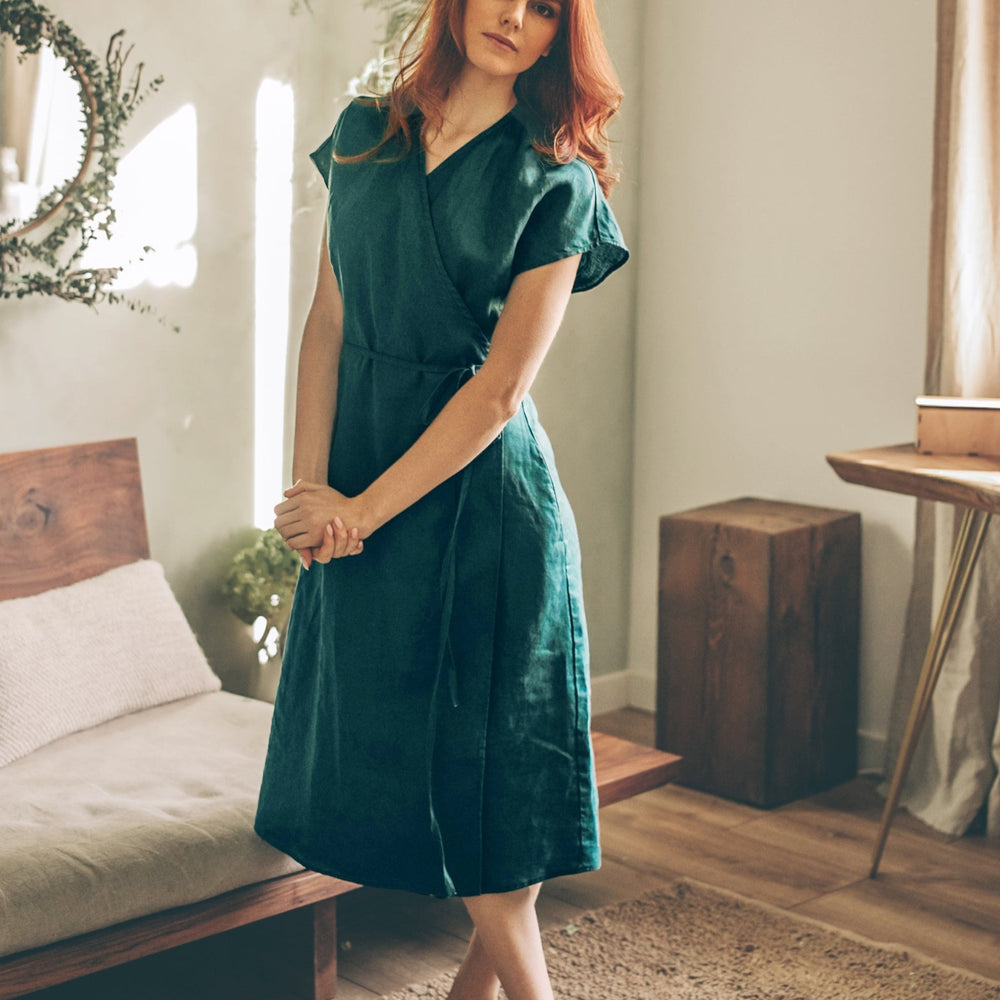 
                      
                        Cap Sleeve Linen Wrap Dress
                      
                    