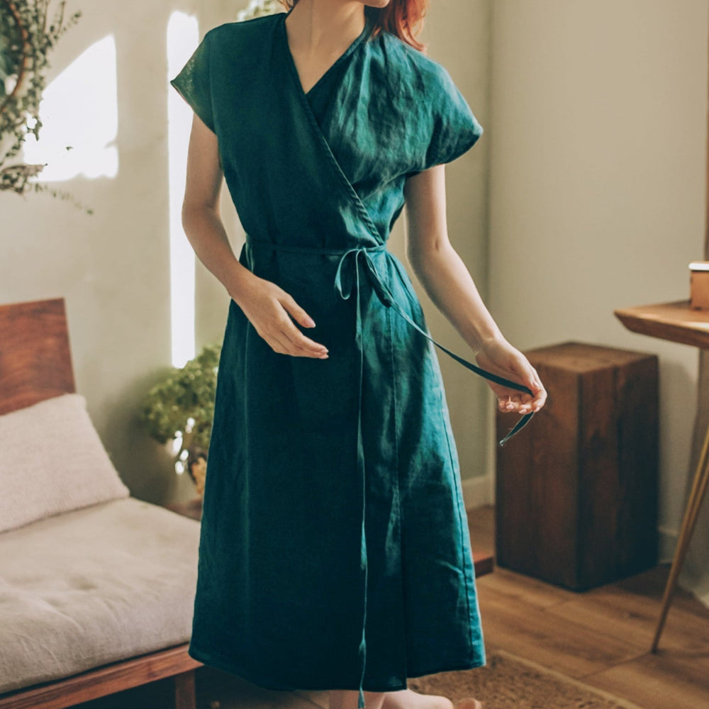 
                      
                        Cap Sleeve Linen Wrap Dress
                      
                    