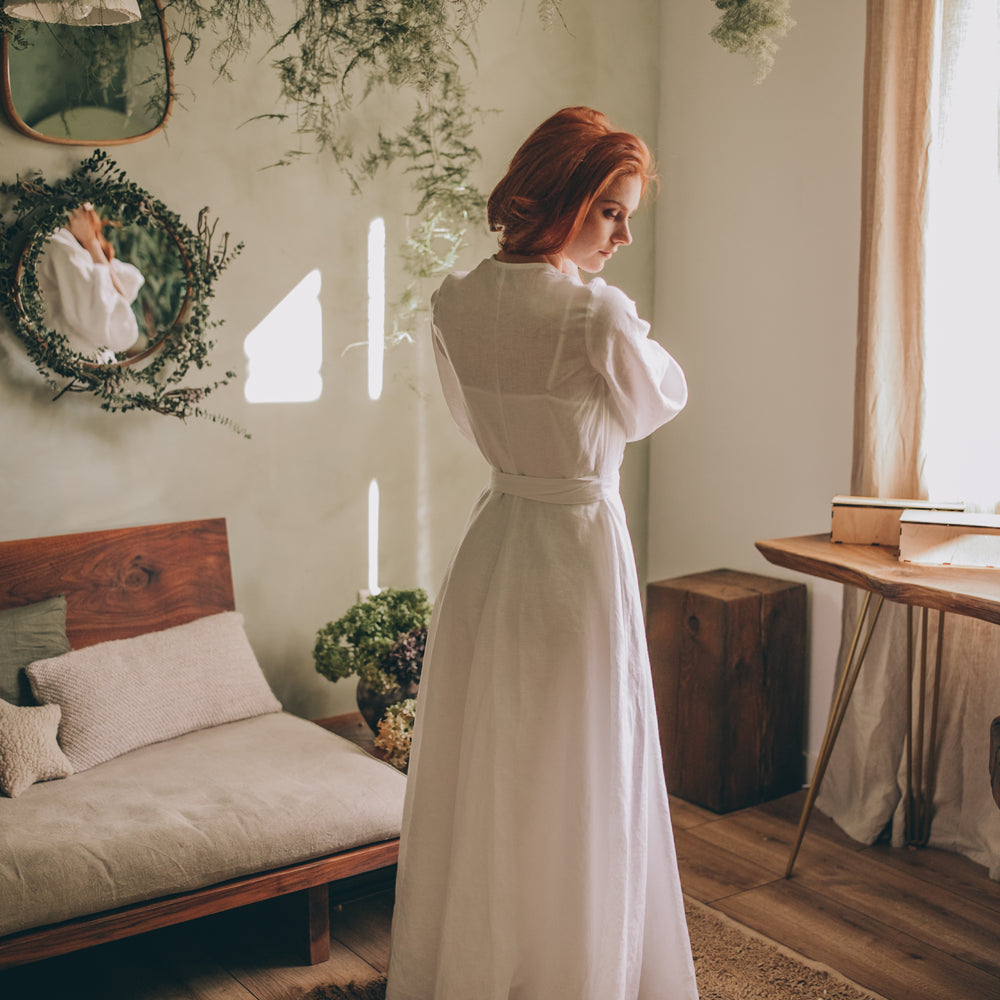 
                      
                        Linen Maxi Dress with Puff Sleeves
                      
                    