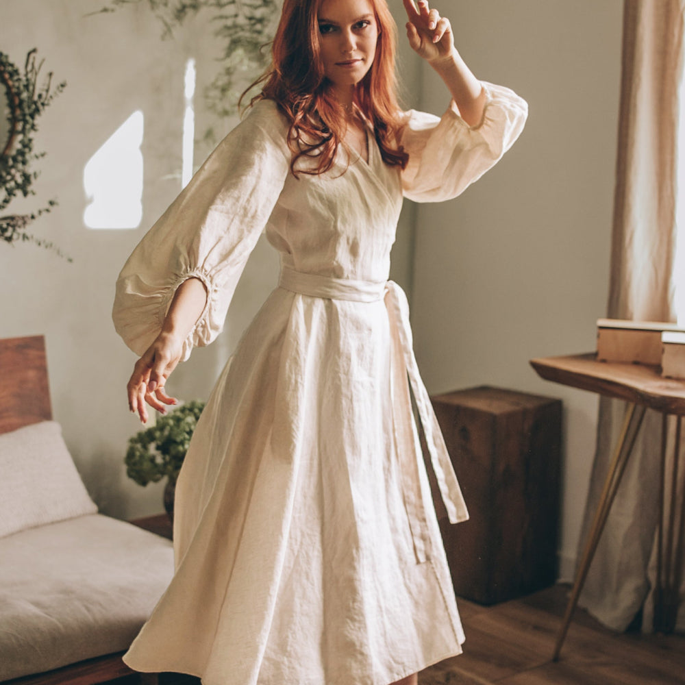 Linen Puff Sleeve Dress, Stylish Linen Wrap Dress for Women, Midi Dress for Women, Bishop Sleeve Dress, Linen Wedding Dress, Formal Dress, Xs / Black Linen Puff Sleeve Dress, Stylish Linen Wrap Dress for Women, Midi Dress for Women, Bishop Sleeve Dress, Linen Wedding Dress, Formal Dress, Xs / Black