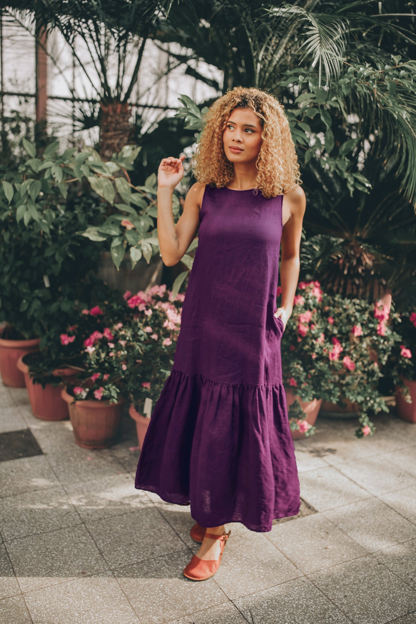 Summer Midi Dress in Purple, Sleeveless Linen Dress with Pockets, Light Linen Dress for Women, Linen Summer Dress, Minimalist Linen Clothes, 2XL / Summer Midi Dress in Purple, Sleeveless Linen Dress with Pockets, Light Linen Dress for Women, Linen Summer Dress, Minimalist Linen Clothes, 2XL /