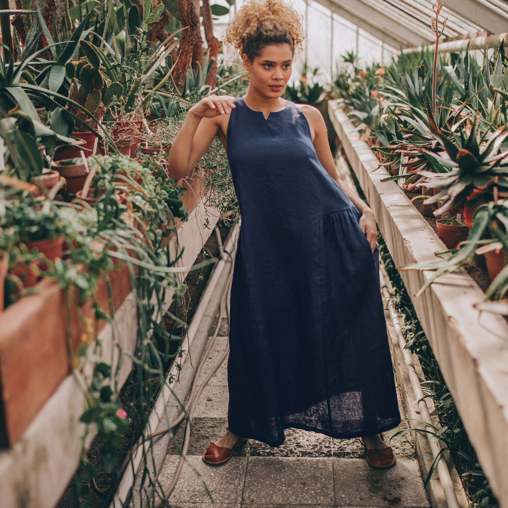 Loose Linen Midi Dress, Summer Midi Dress, Navy Blue Linen Dress, Linen Dress with Pockets, Pleated Linen Dress, Linen Dress for Women, L / Moroccan Loose Linen Midi Dress, Summer Midi Dress, Navy Blue Linen Dress, Linen Dress with Pockets, Pleated Linen Dress, Linen Dress for Women, L / Moroccan