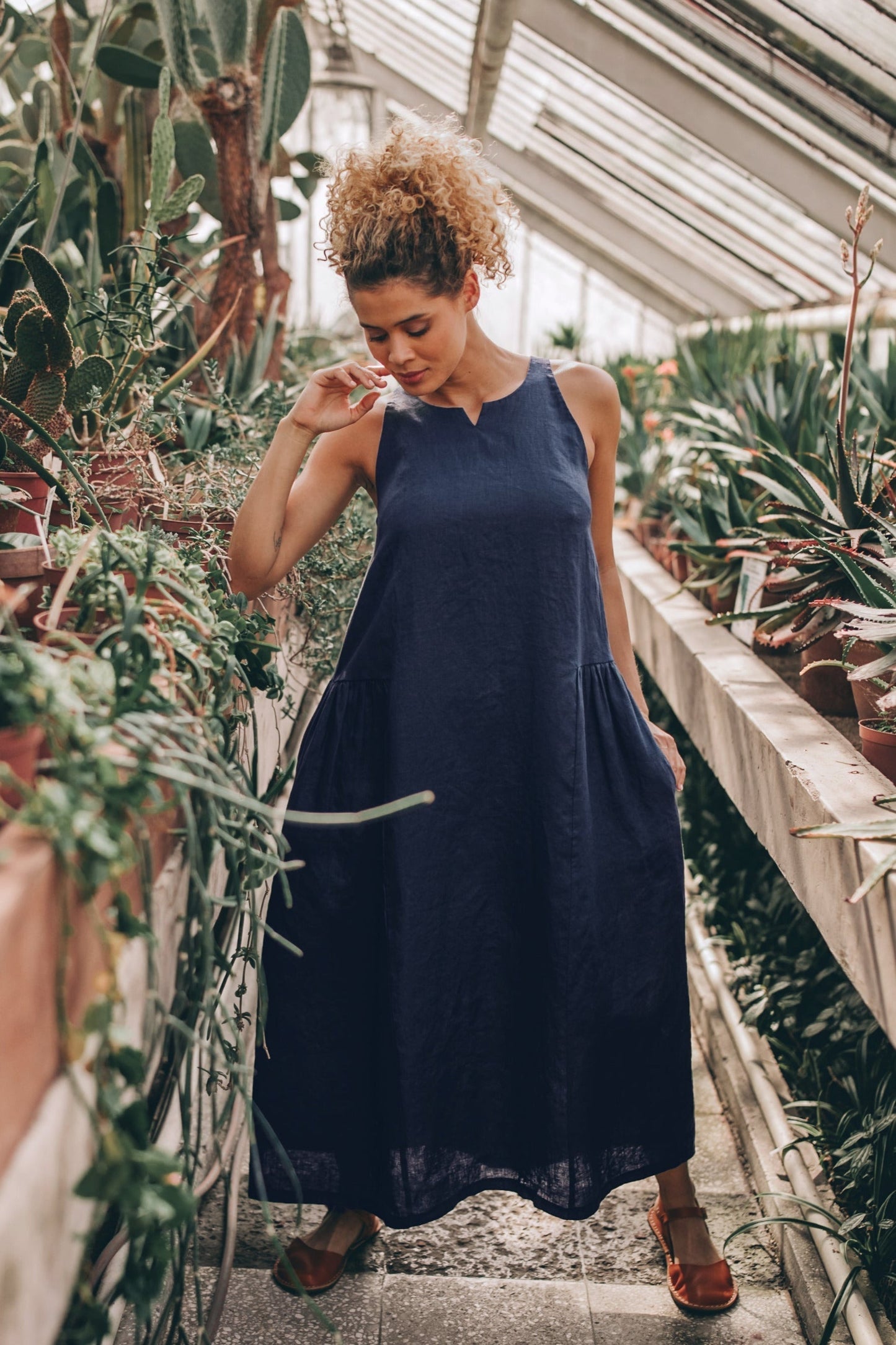 Loose Linen Midi Dress, Summer Midi Dress, Navy Blue Linen Dress, Linen Dress with Pockets, Pleated Linen Dress, Linen Dress for Women, L / Moroccan Loose Linen Midi Dress, Summer Midi Dress, Navy Blue Linen Dress, Linen Dress with Pockets, Pleated Linen Dress, Linen Dress for Women, L / Moroccan