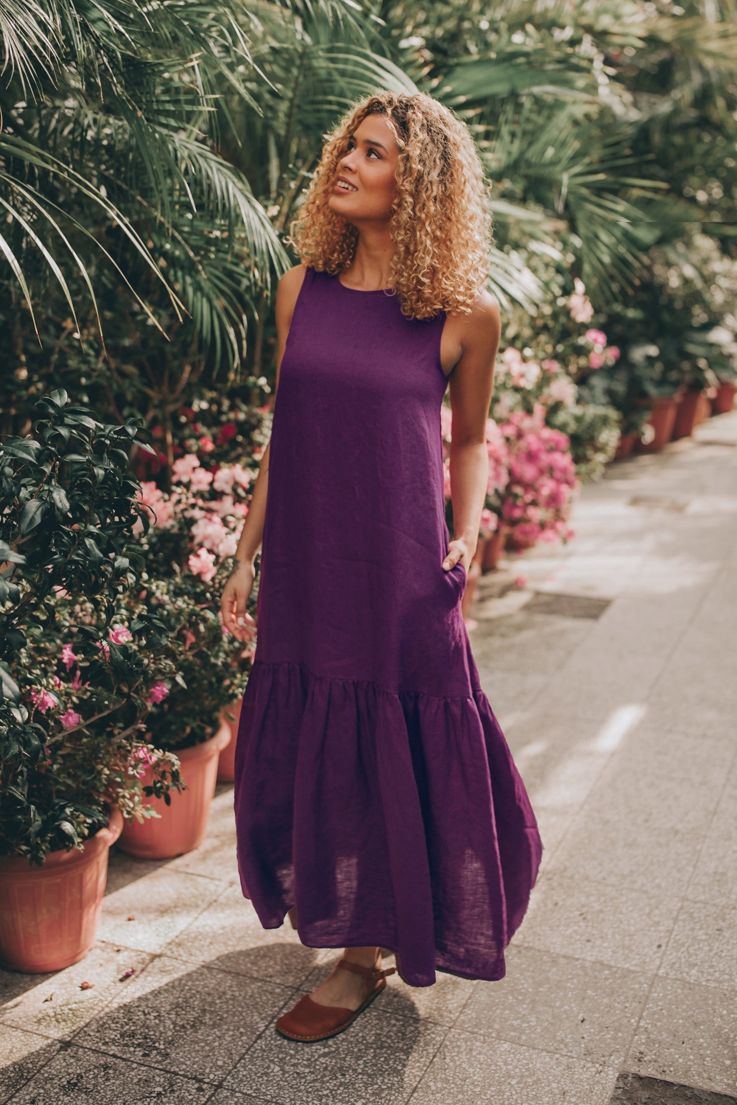 Minimalist Linen Tiered Dress, Deep Green Linen Dress, Summer Linen Midi Dress, Sleeveless Summer Dress, Minimalist Clothing, XL / Black Minimalist Linen Tiered Dress, Deep Green Linen Dress, Summer Linen Midi Dress, Sleeveless Summer Dress, Minimalist Clothing, XL / Black