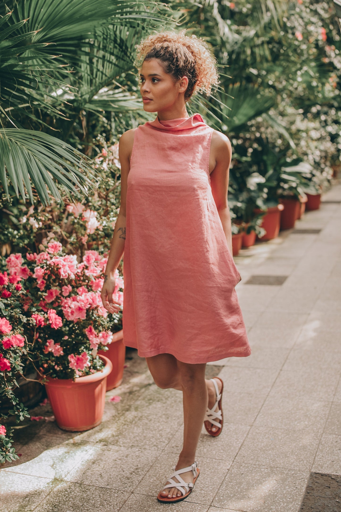 Short Linen Dress with Cowl Neck - Breathable & Elegant Summer Style VisibleArtShop Short Linen Dress with Cowl Neck - Breathable & Elegant Summer Style VisibleArtShop