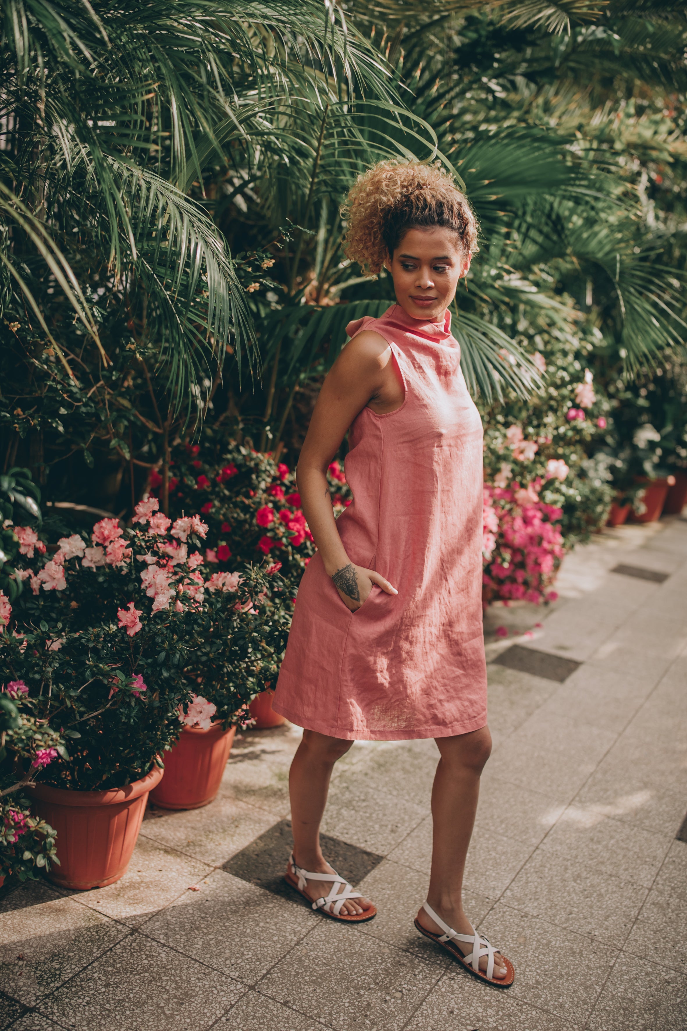 Knee Length Linen Dress with Cowl Neck Short Linen Dress with Cowl Neck - Breathable \u0026 Elegant Summer Style –  VisibleArtShop