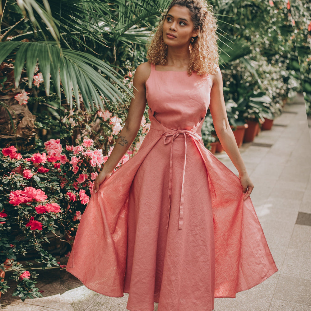 Linen Double Wrap Dress, Linen Summer Dress, Linen Dress for Women, Vintage Pink Designer Dress, Handmade Linen Clothing, Womens Clothing, XL / Dusty Linen Double Wrap Dress, Linen Summer Dress, Linen Dress for Women, Vintage Pink Designer Dress, Handmade Linen Clothing, Womens Clothing, XL / Dusty