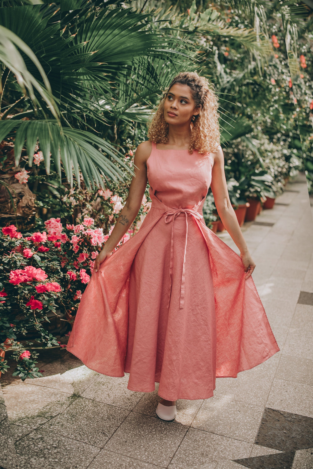 Linen Double Wrap Dress, Linen Summer Dress, Linen Dress for Women, Vintage Pink Designer Dress, Handmade Linen Clothing, Womens Clothing, XL / Dusty Linen Double Wrap Dress, Linen Summer Dress, Linen Dress for Women, Vintage Pink Designer Dress, Handmade Linen Clothing, Womens Clothing, XL / Dusty