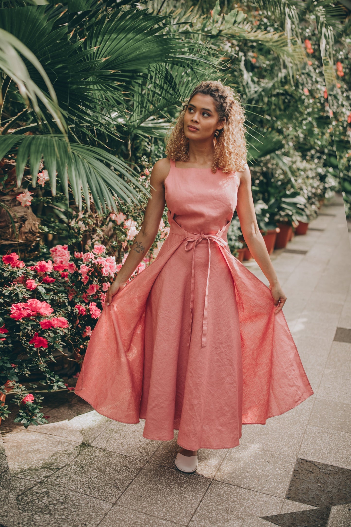 Linen Double Wrap Dress, Linen Summer Dress, Linen Dress for Women, Vintage Pink Designer Dress, Handmade Linen Clothing, Womens Clothing, XL / Dusty Linen Double Wrap Dress, Linen Summer Dress, Linen Dress for Women, Vintage Pink Designer Dress, Handmade Linen Clothing, Womens Clothing, XL / Dusty