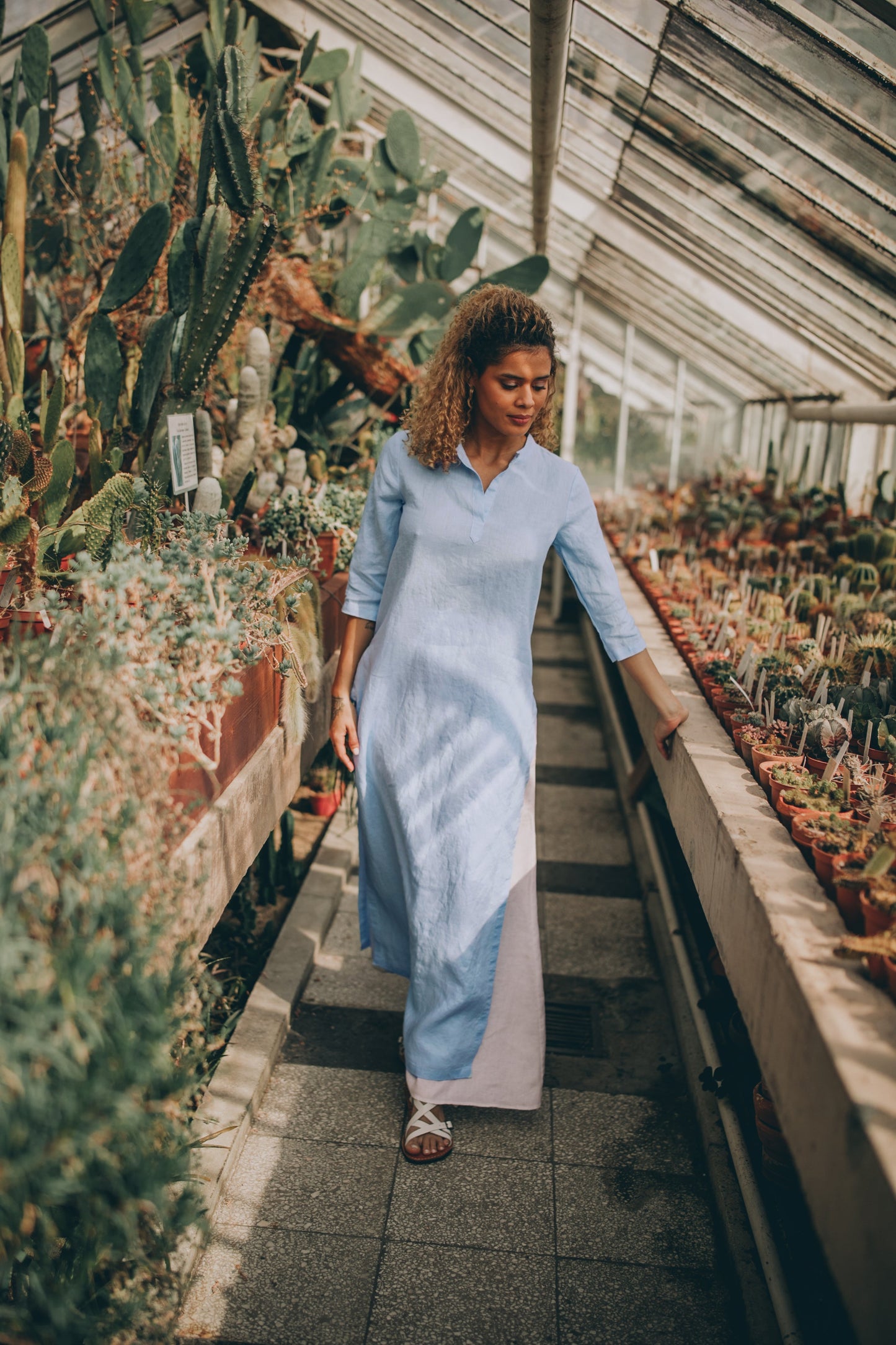 Maxi Linen Tunic Shirt - Elegant Linen Top with Side Slits & V-Collar VisibleArtShop Maxi Linen Tunic Shirt - Elegant Linen Top with Side Slits & V-Collar VisibleArtShop