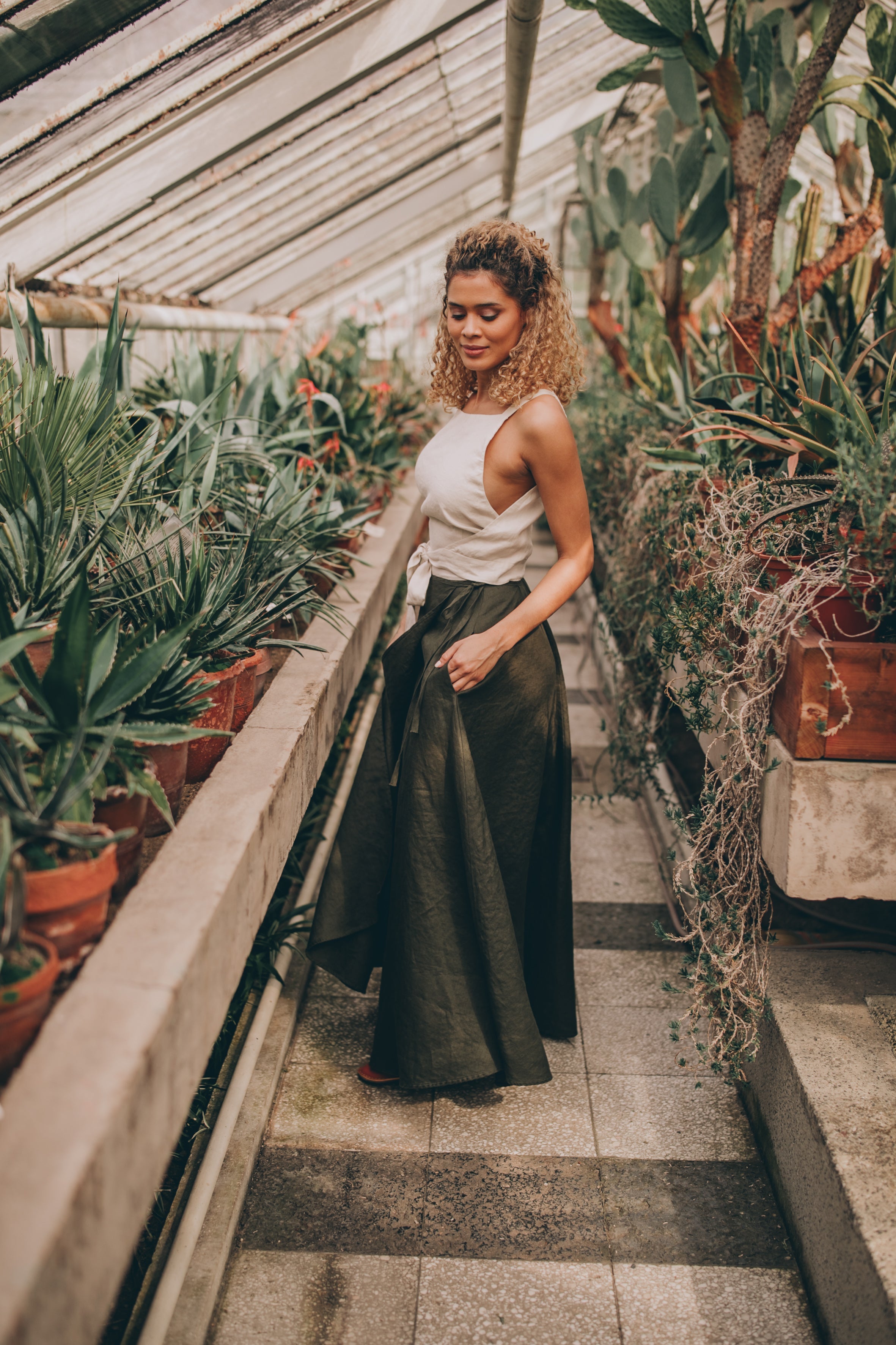 Flared Linen Wrap Skirt - Elegant, Comfortable & Adjustable Fit