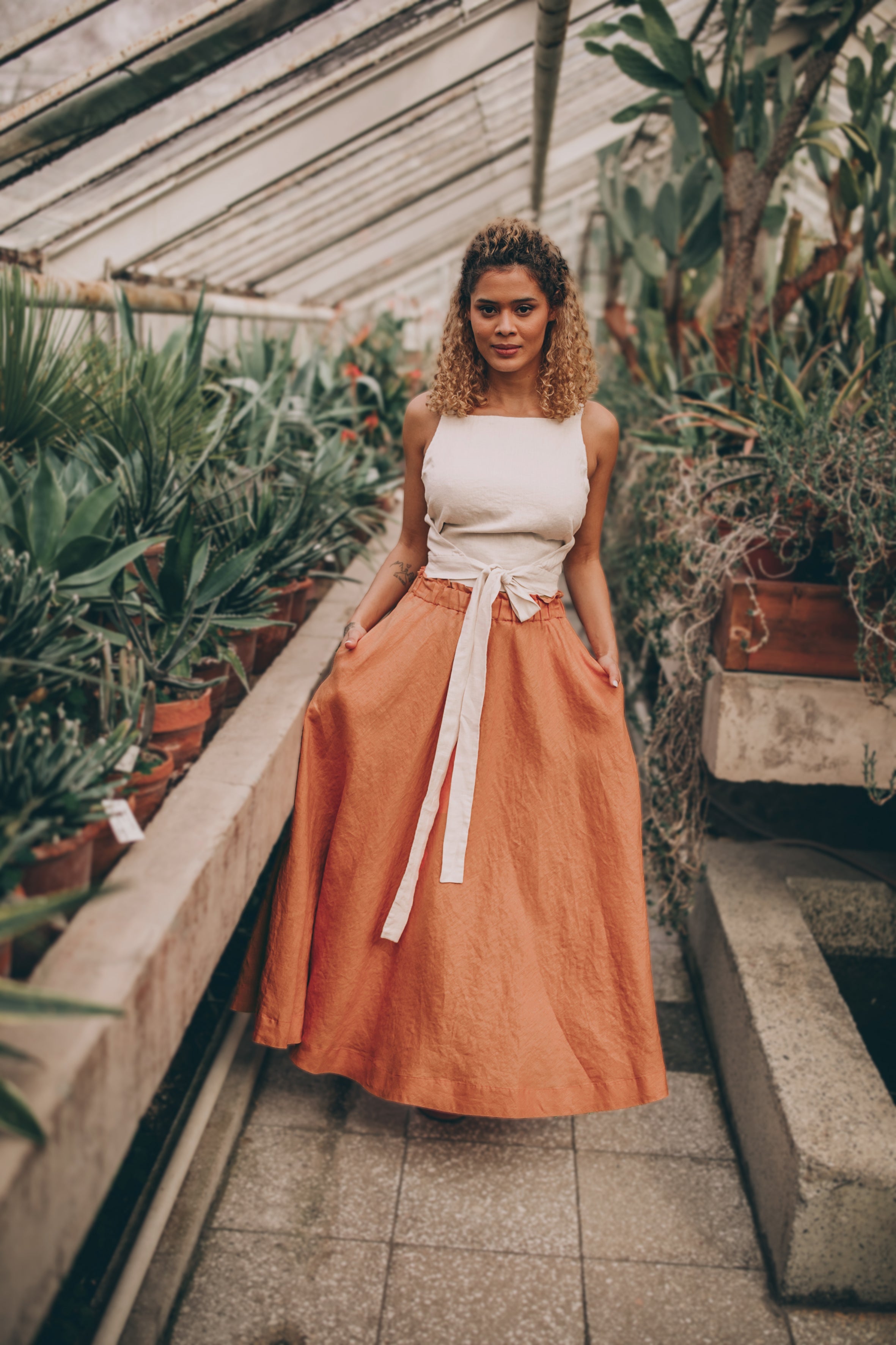 Rich Linen Midi Skirt - Feminine Bohemian Style in 100% Linen