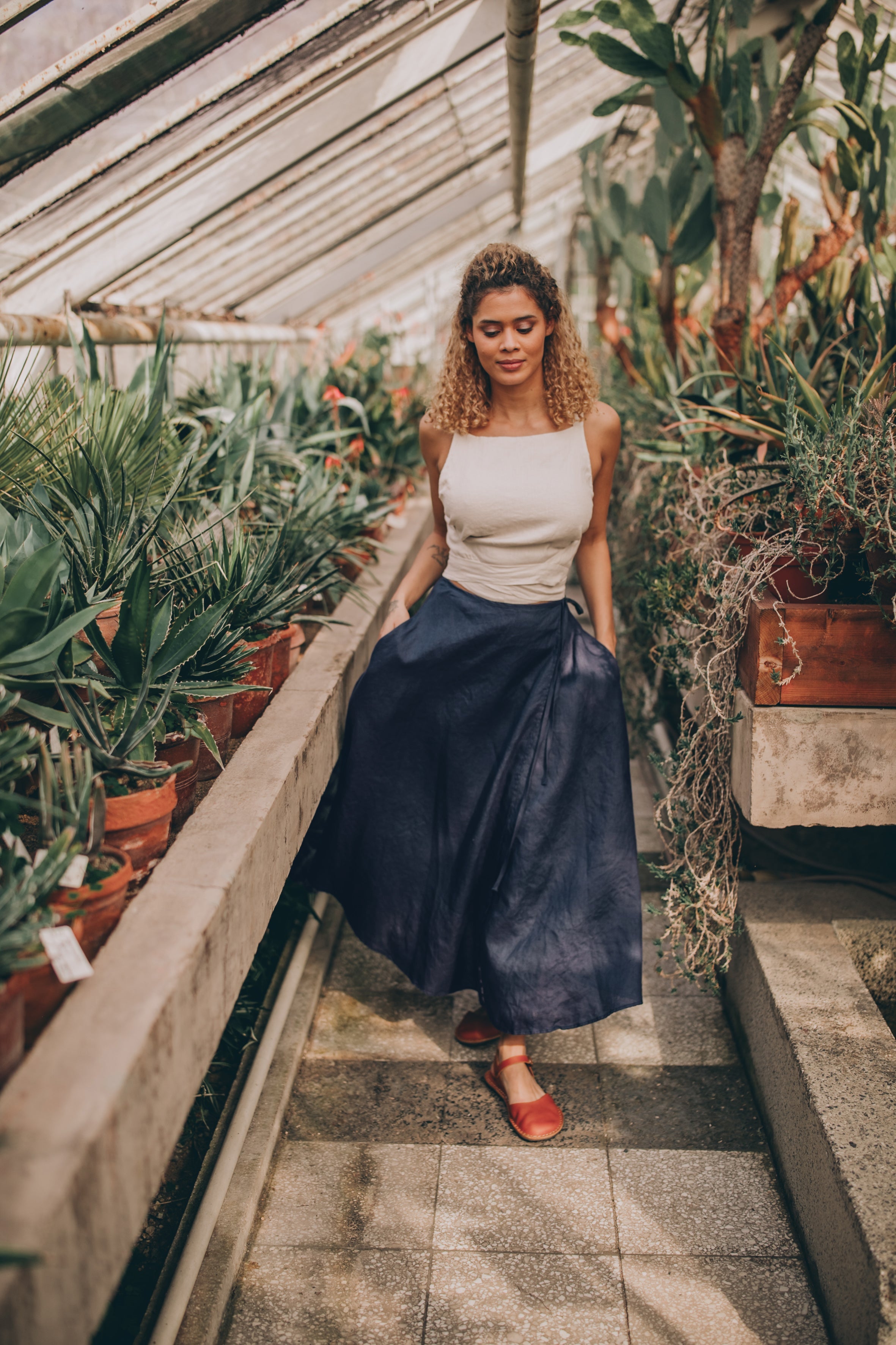 bohemian seoul PLEATED WRAP SKIRT Mサイズ Maeum-Linen-Wrap-Skirt-Luxmii-