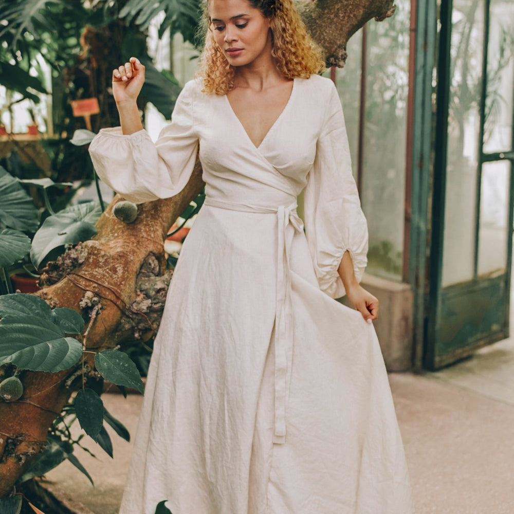 Wrap Linen Dress with Bell Sleeves and Pockets, Summer Maxi Dress, Cream Linen Dress, Linen Wrap Dress, Boho Wedding Dress, Romantic Dress, 3XL / Blue Wrap Linen Dress with Bell Sleeves and Pockets, Summer Maxi Dress, Cream Linen Dress, Linen Wrap Dress, Boho Wedding Dress, Romantic Dress, 3XL / Blue
