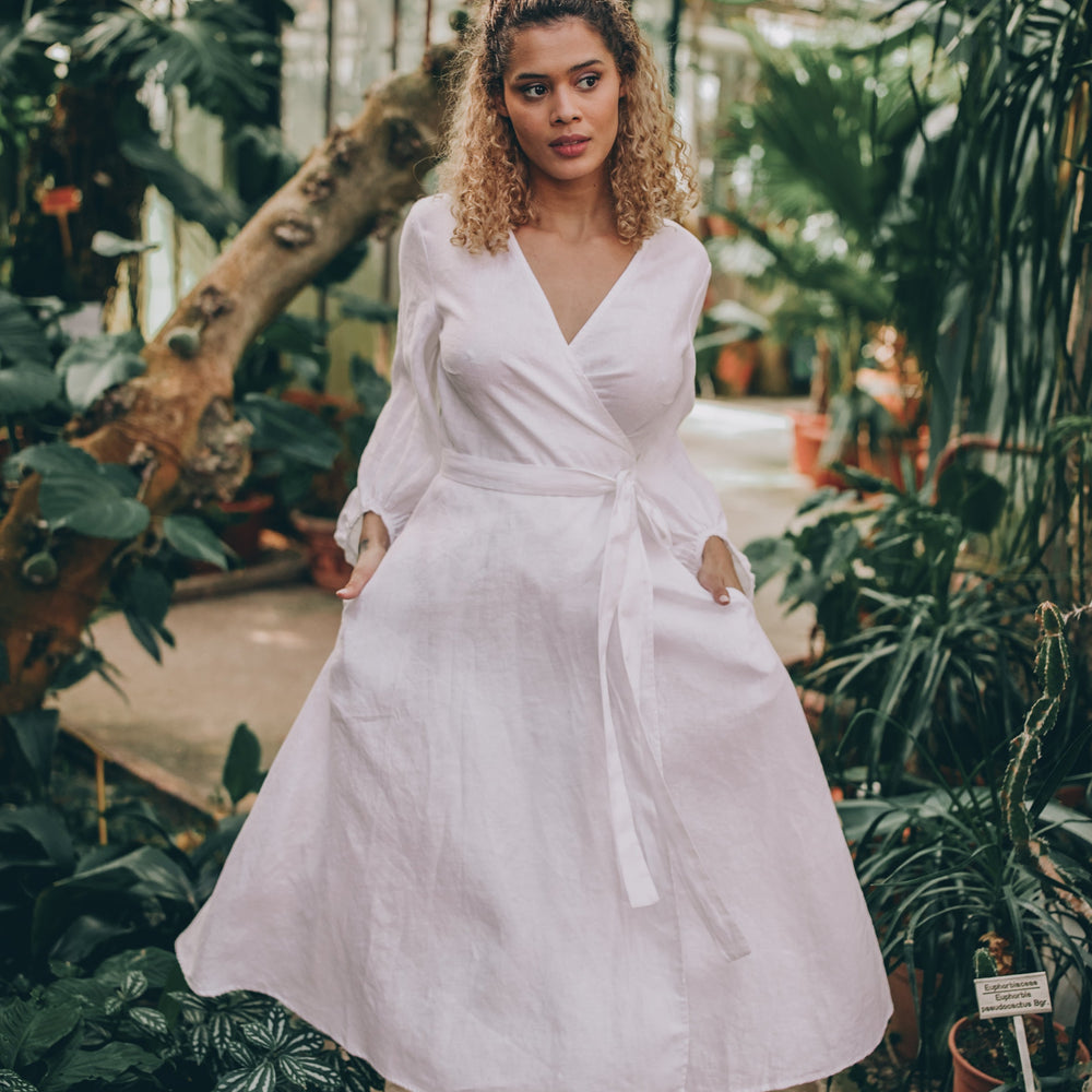 Linen Wrap Dress with Puff Sleeves, Dress for Women, Summer Linen Clothing, Romantic Dress, Tie Belt Linen Dress, Linen Spring Dress, Xs / White Linen Wrap Dress with Puff Sleeves, Dress for Women, Summer Linen Clothing, Romantic Dress, Tie Belt Linen Dress, Linen Spring Dress, Xs / White