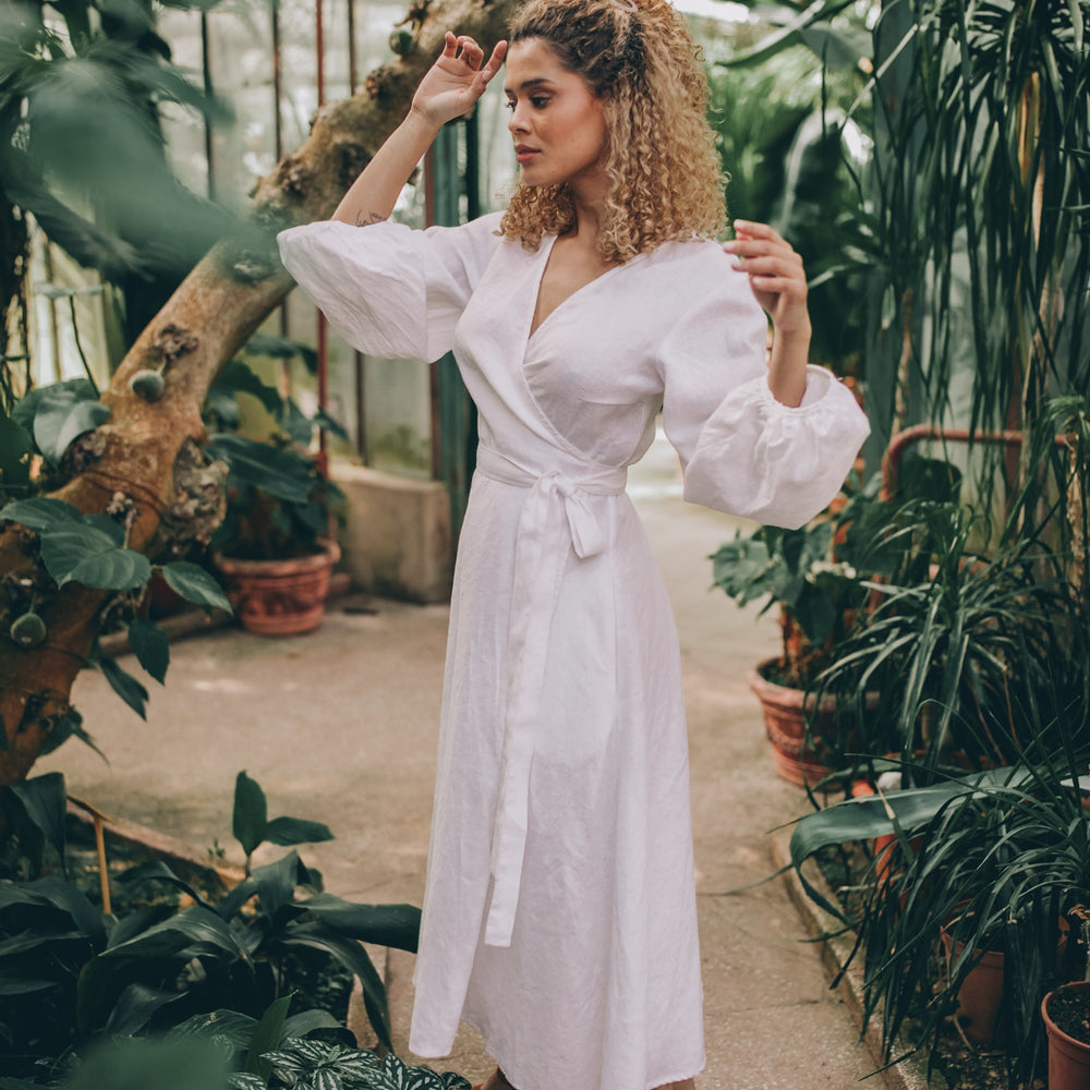 Linen Wrap Dress with Puff Sleeves, Dress for Women, Summer Linen Clothing, Romantic Dress, Tie Belt Linen Dress, Linen Spring Dress, XS / White Linen Wrap Dress with Puff Sleeves, Dress for Women, Summer Linen Clothing, Romantic Dress, Tie Belt Linen Dress, Linen Spring Dress, XS / White