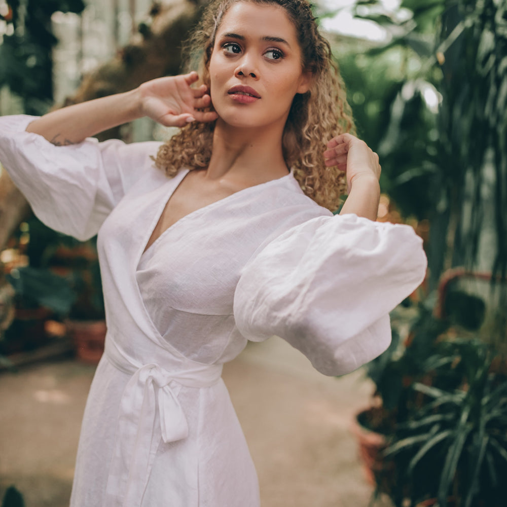 white wrap dress Satin Cream Midi Flutter Sleeves M Imported. White Wrap Mini Jessie Wrap