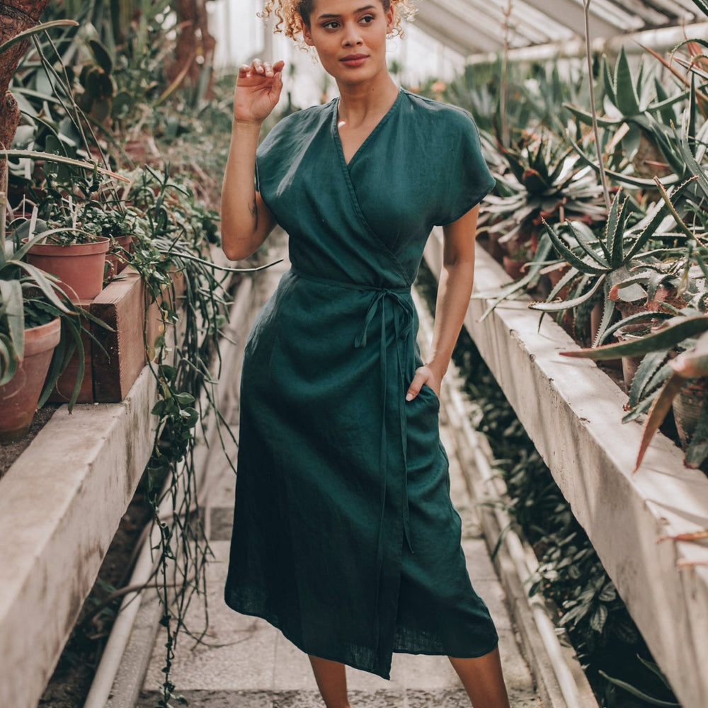 Cap Sleeve Linen Wrap Dress, Linen Midi Dress with Cap Sleeves, Dark Green Linen Dress, Summer Linen Dress for Women, Linen Wrap Dress Midi, S / Blue Cap Sleeve Linen Wrap Dress, Linen Midi Dress with Cap Sleeves, Dark Green Linen Dress, Summer Linen Dress for Women, Linen Wrap Dress Midi, S / Blue