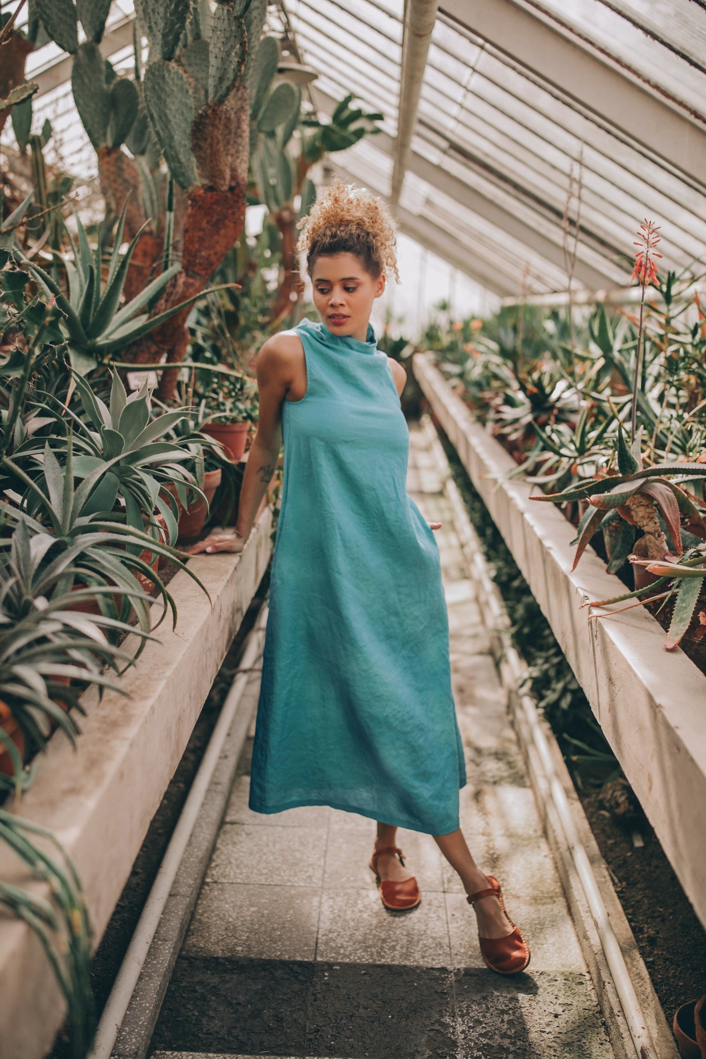 Linen Dress with Cowl Neck, Sleeveless Linen Midi Dress, Summer Linen Dress for Women, Linen Dress in Turquoise, Minimalist Linen Dress, L / Moroccan Linen Dress with Cowl Neck, Sleeveless Linen Midi Dress, Summer Linen Dress for Women, Linen Dress in Turquoise, Minimalist Linen Dress, L / Moroccan