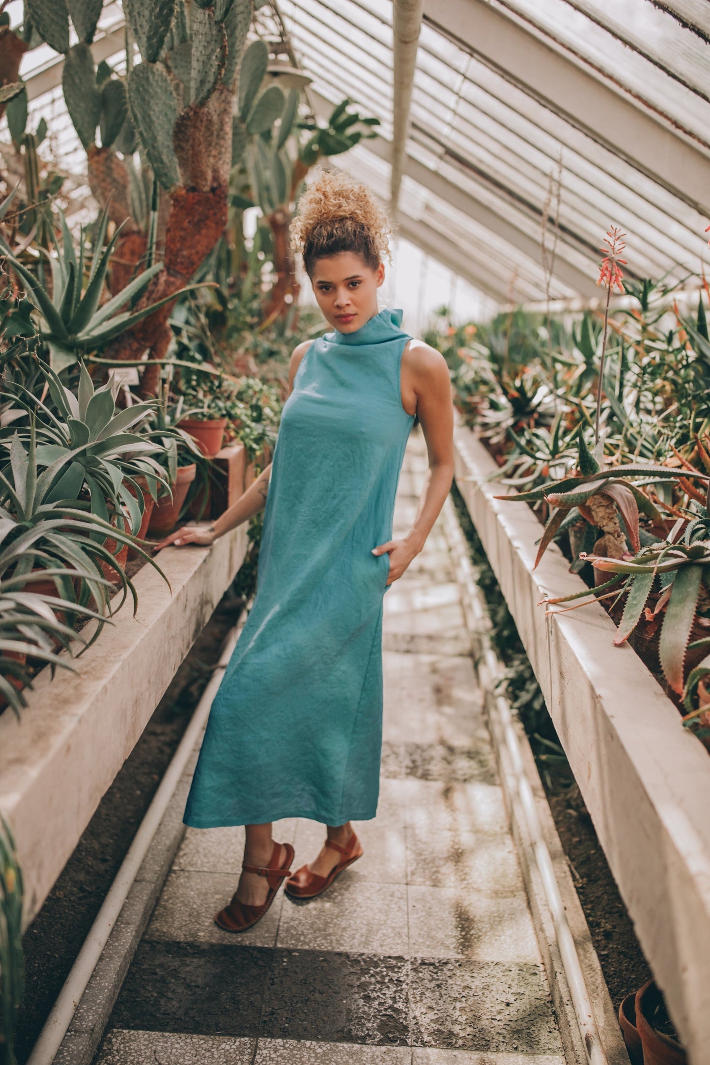 Linen Dress with Cowl Neck, Sleeveless Linen Midi Dress, Summer Linen Dress for Women, Linen Dress in Turquoise, Minimalist Linen Dress, L / Moroccan Linen Dress with Cowl Neck, Sleeveless Linen Midi Dress, Summer Linen Dress for Women, Linen Dress in Turquoise, Minimalist Linen Dress, L / Moroccan