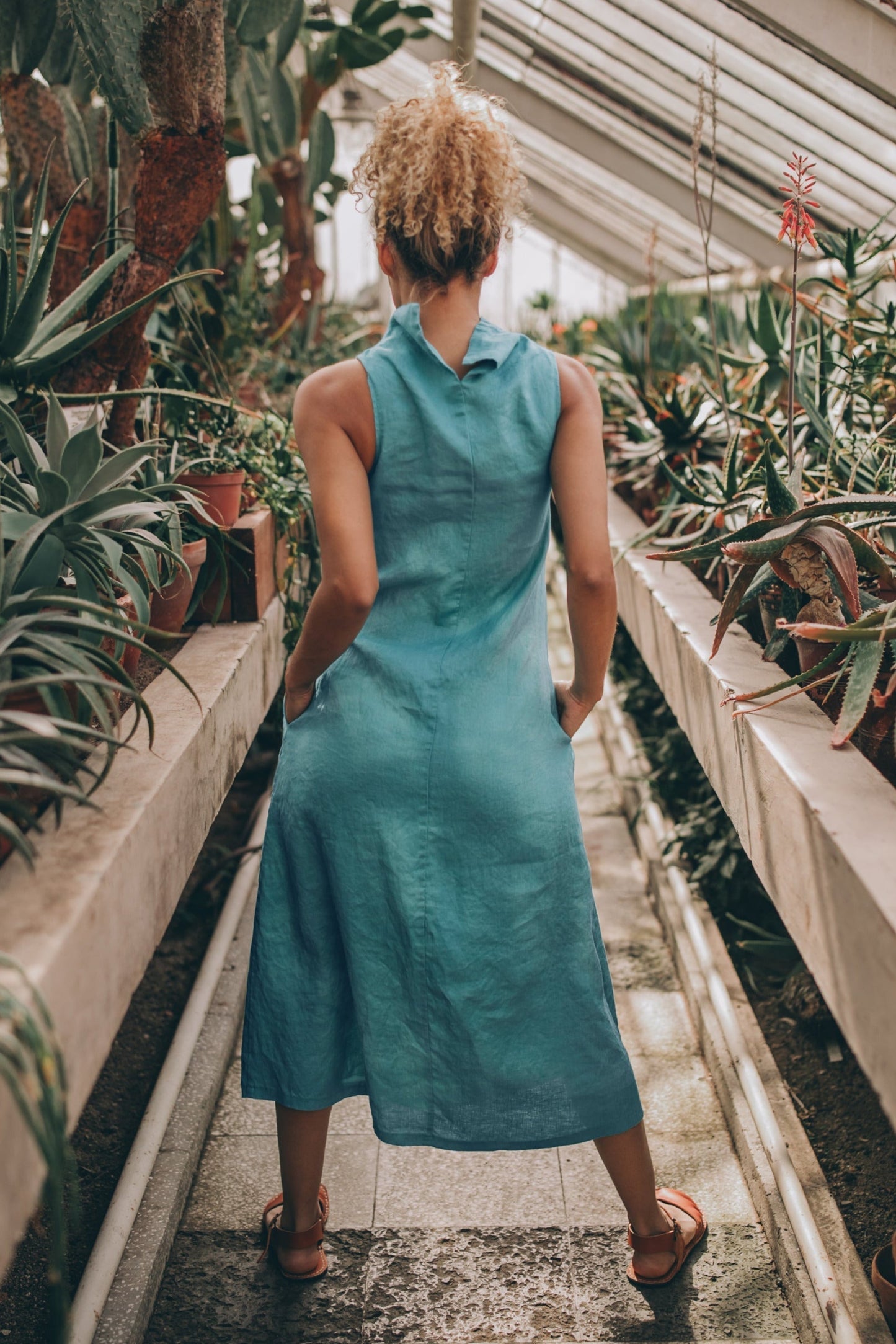 Linen Dress with Cowl Neck, Sleeveless Linen Midi Dress, Summer Linen Dress for Women, Linen Dress in Turquoise, Minimalist Linen Dress, L / Moroccan Linen Dress with Cowl Neck, Sleeveless Linen Midi Dress, Summer Linen Dress for Women, Linen Dress in Turquoise, Minimalist Linen Dress, L / Moroccan