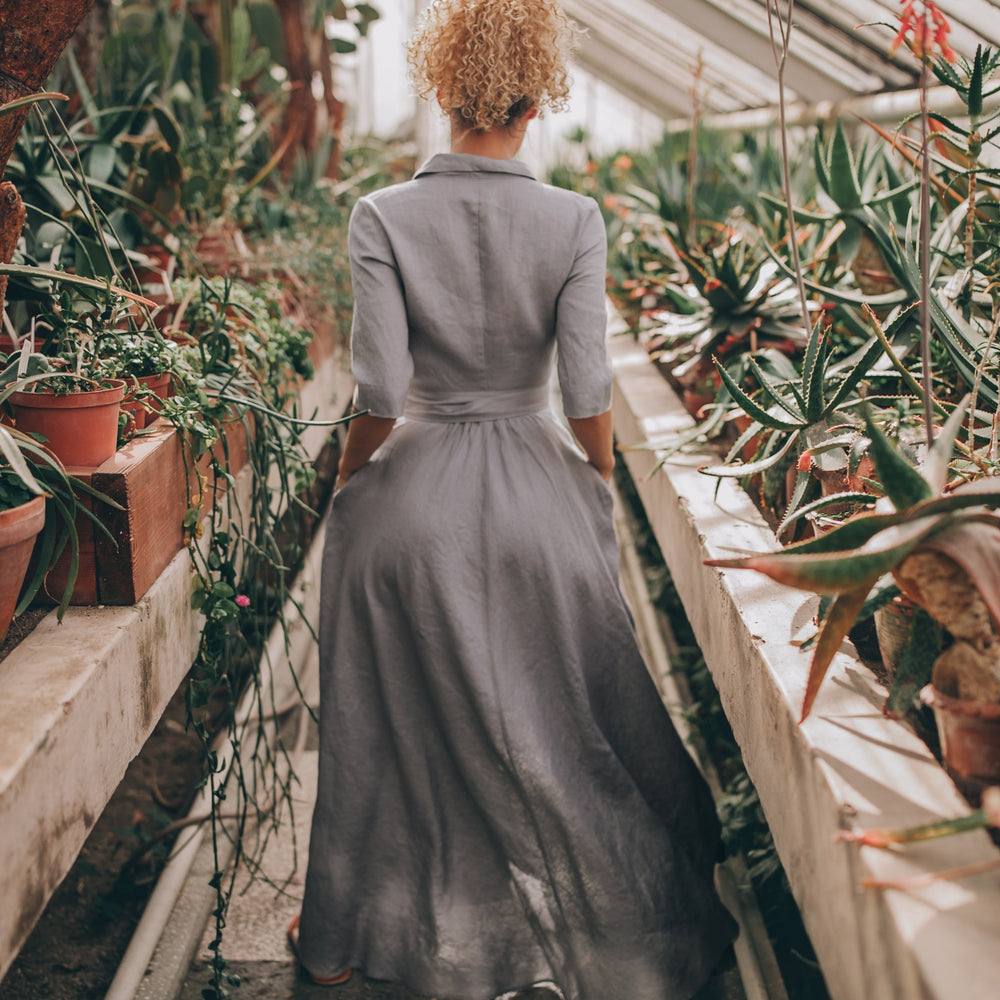 Shall Collar Linen Dress, Maxi Wrap Linen Dress, Summer Linen Dress, Gray Linen Maxi Dress, Plus Size Wrap Dress, Boho Plus Size Linen Dress, S / Shall Collar Linen Dress, Maxi Wrap Linen Dress, Summer Linen Dress, Gray Linen Maxi Dress, Plus Size Wrap Dress, Boho Plus Size Linen Dress, S /