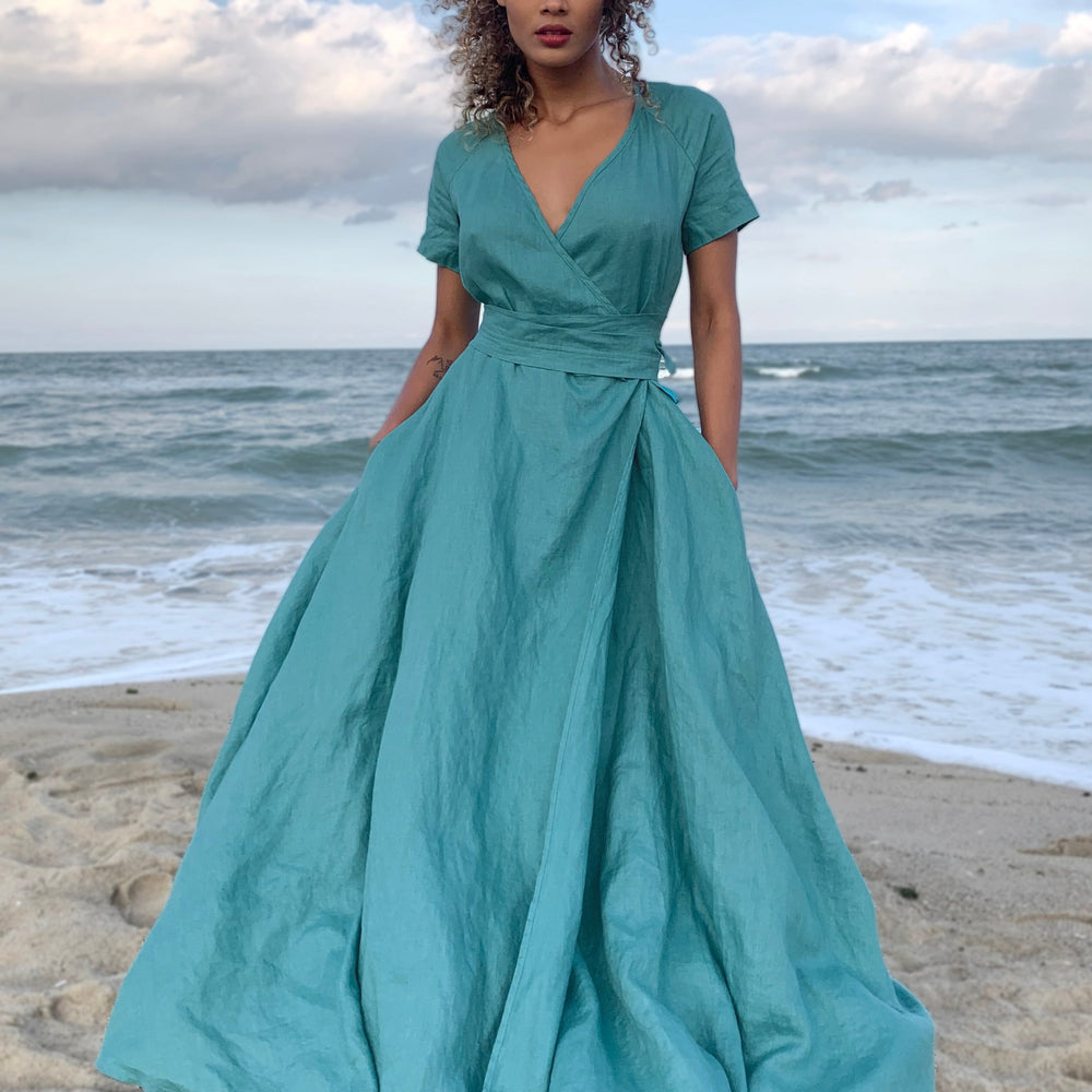 Linen Wrap Dress, Summer Maxi Dress with Belt, Bohemian Linen Dress, Formal Linen Dress for Women, Linen Clothing, Plus Size Maxi Dress, XL / Night Linen Wrap Dress, Summer Maxi Dress with Belt, Bohemian Linen Dress, Formal Linen Dress for Women, Linen Clothing, Plus Size Maxi Dress, XL / Night