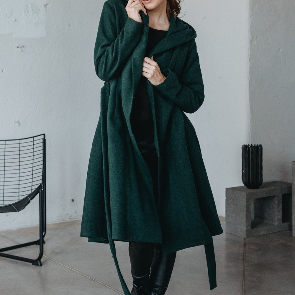 
                      
                        Merino Wool Flared Coat with Long Belt, VisibleArtShop
                      
                    