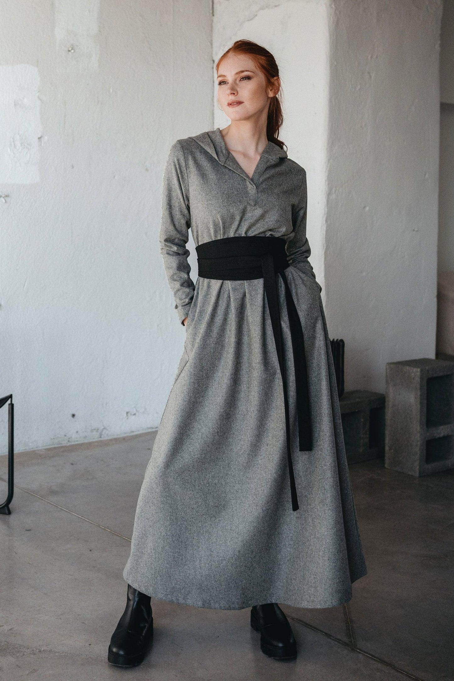 warm maxi dress Ashirexll Long Sleeve Maxi Dress, Winter Dress for Women, Womens Fashion Round Neck Winter Warm Color Long Sleeve Pocket Long Dress Casual Fall Daily