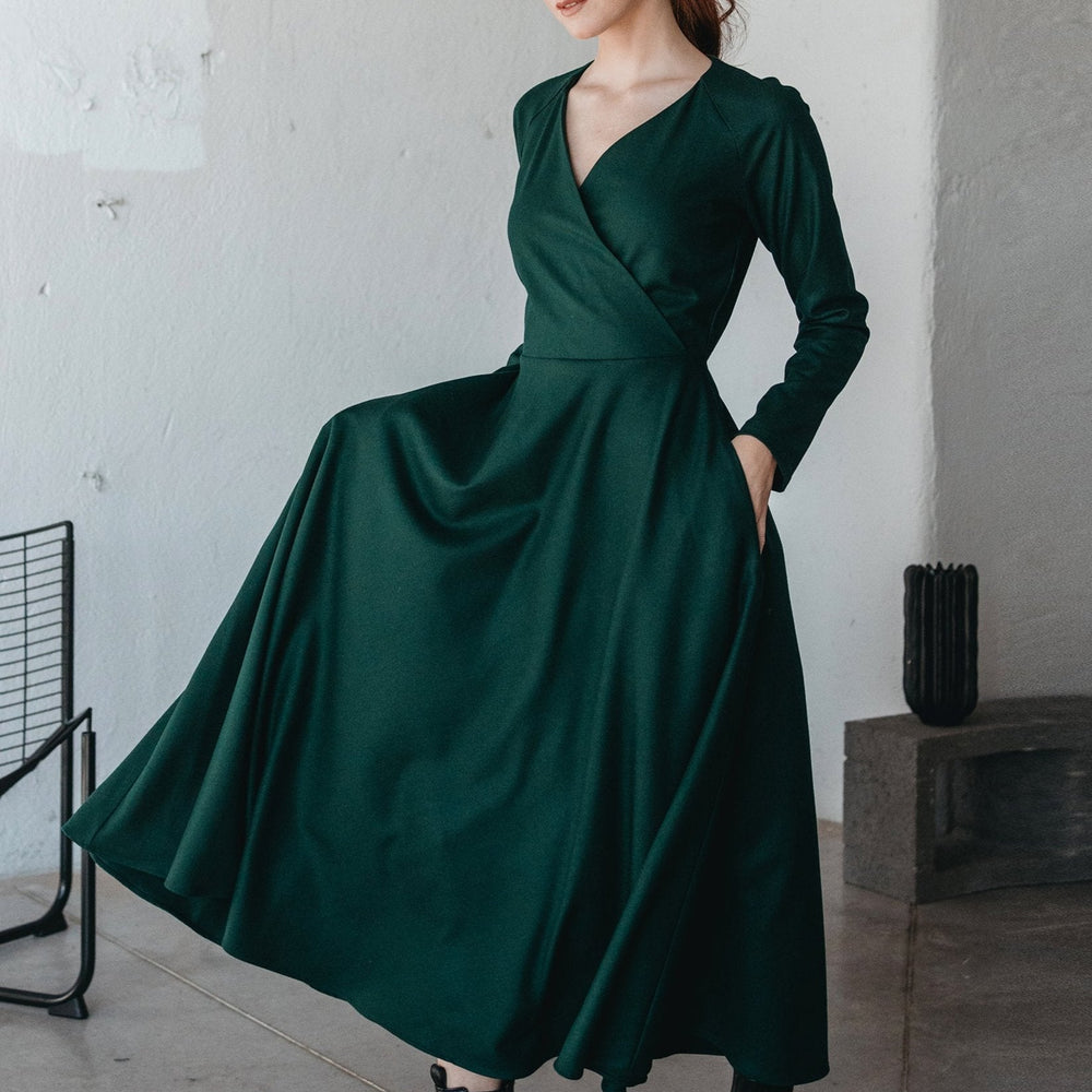 Green Dress Wrap Around Long Sleeve Dress Winter Wool Dress, Wool Wrap Dress, Winter Dress For Women, Plus Size Clothing, Long Sleeve Wool Dress, Formal Fall Dress, Wool Clothing, XL Black Green Dress Wrap Around Long Sleeve Dress Winter Wool Dress, Wool Wrap Dress, Winter Dress For Women, Plus Size Clothing, Long Sleeve Wool Dress, Formal Fall Dress, Wool Clothing, XL Black