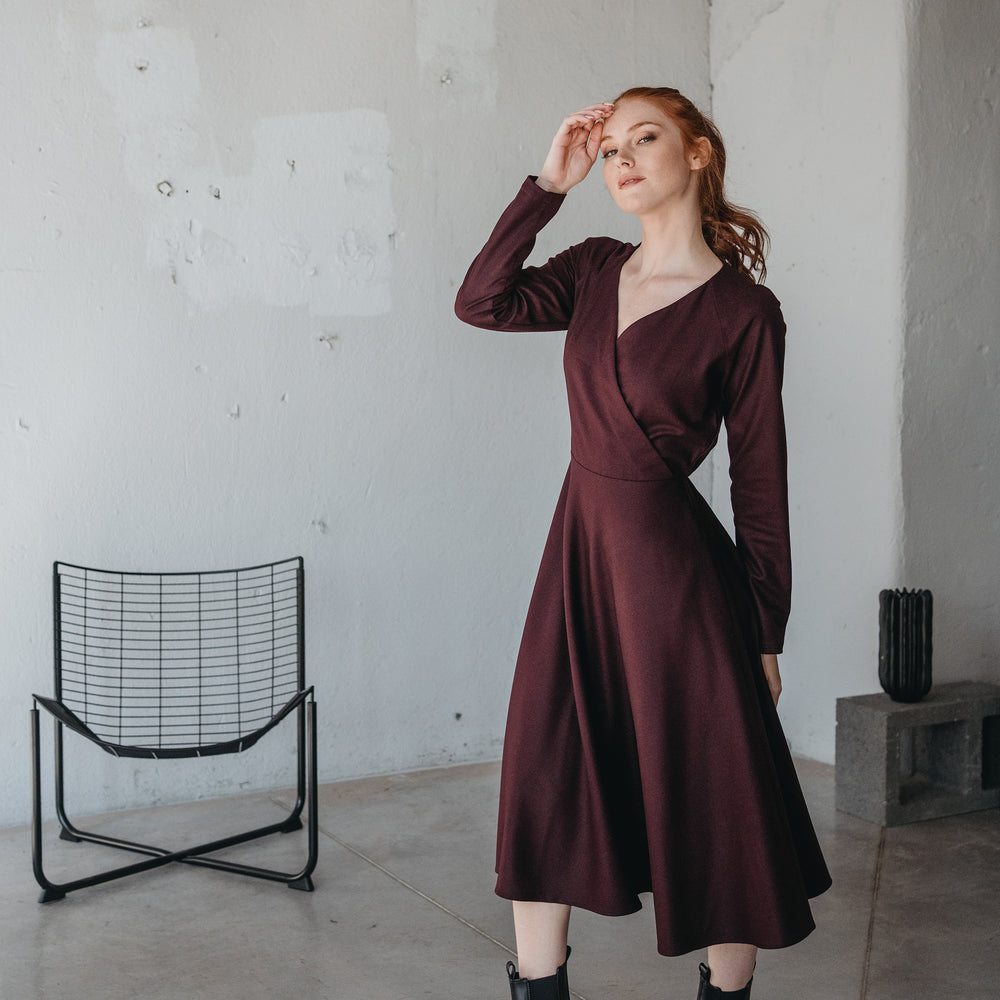 
                      
                        Wool Wrap-Top Dress in Midi Length, VisibleArtShop
                      
                    