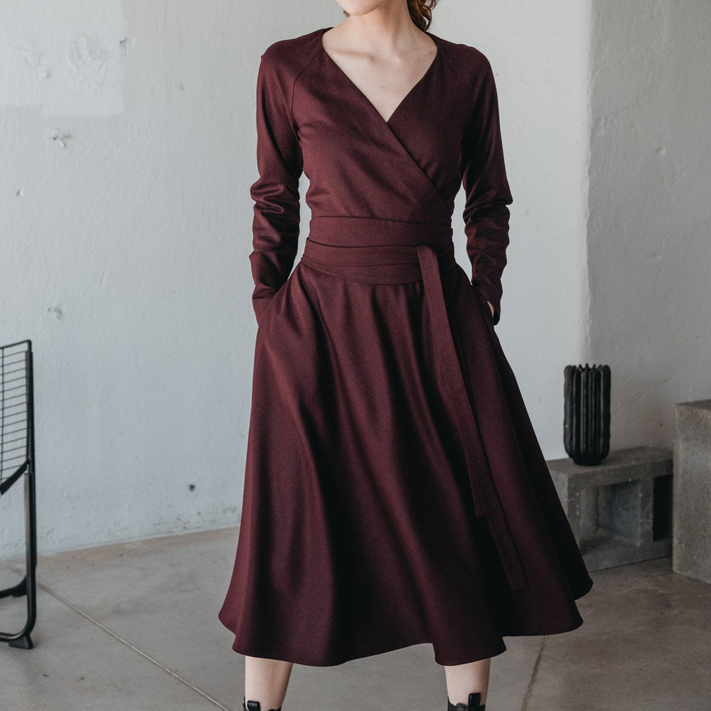 
                      
                        Wool Wrap-Top Dress in Midi Length, VisibleArtShop
                      
                    