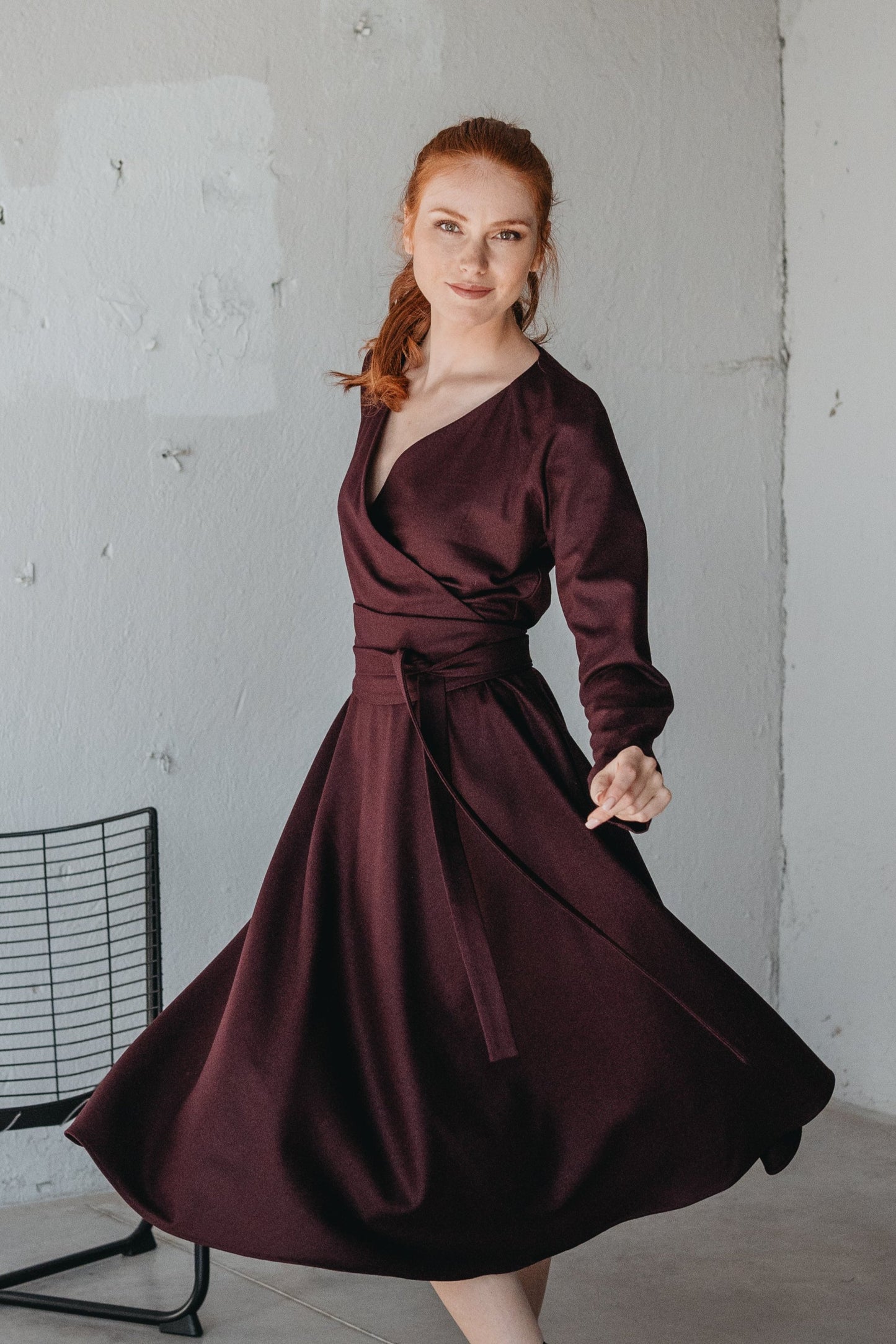 Wool Wrap-Top Dress - Cozy Midi-Length Winter Dress for Style & Comfort VisibleArtShop Wool Wrap-Top Dress - Cozy Midi-Length Winter Dress for Style & Comfort VisibleArtShop