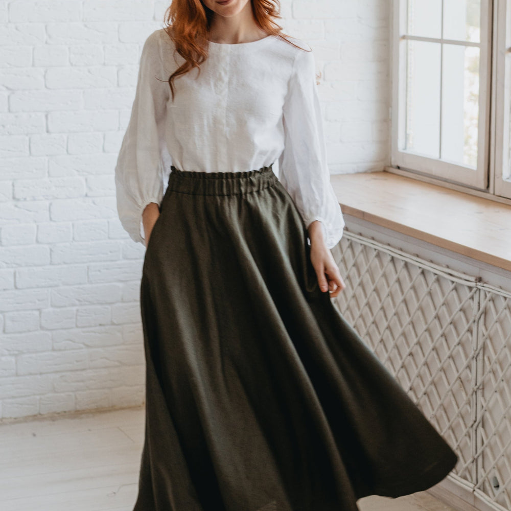 
                      
                        Heavyweight Linen Skirt with Pockets-visibleartshop
                      
                    