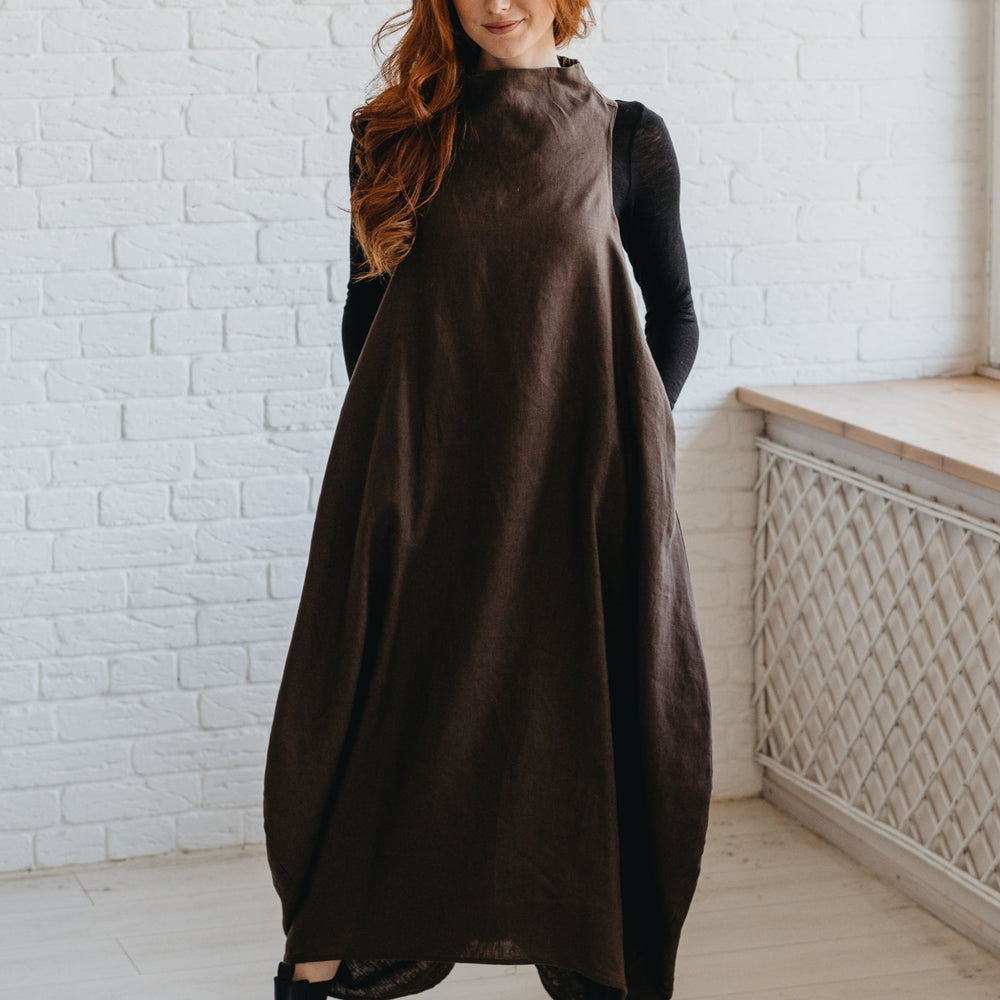 Chocolate Brown Linen Dress - Heavy Linen Dress Women - Linen Midi Dress - Fall Linen Dress - Linen Clothing Plus Size - Sleeveless Linen Dress, XL / Chocolate Brown Linen Dress - Heavy Linen Dress Women - Linen Midi Dress - Fall Linen Dress - Linen Clothing Plus Size - Sleeveless Linen Dress, XL /