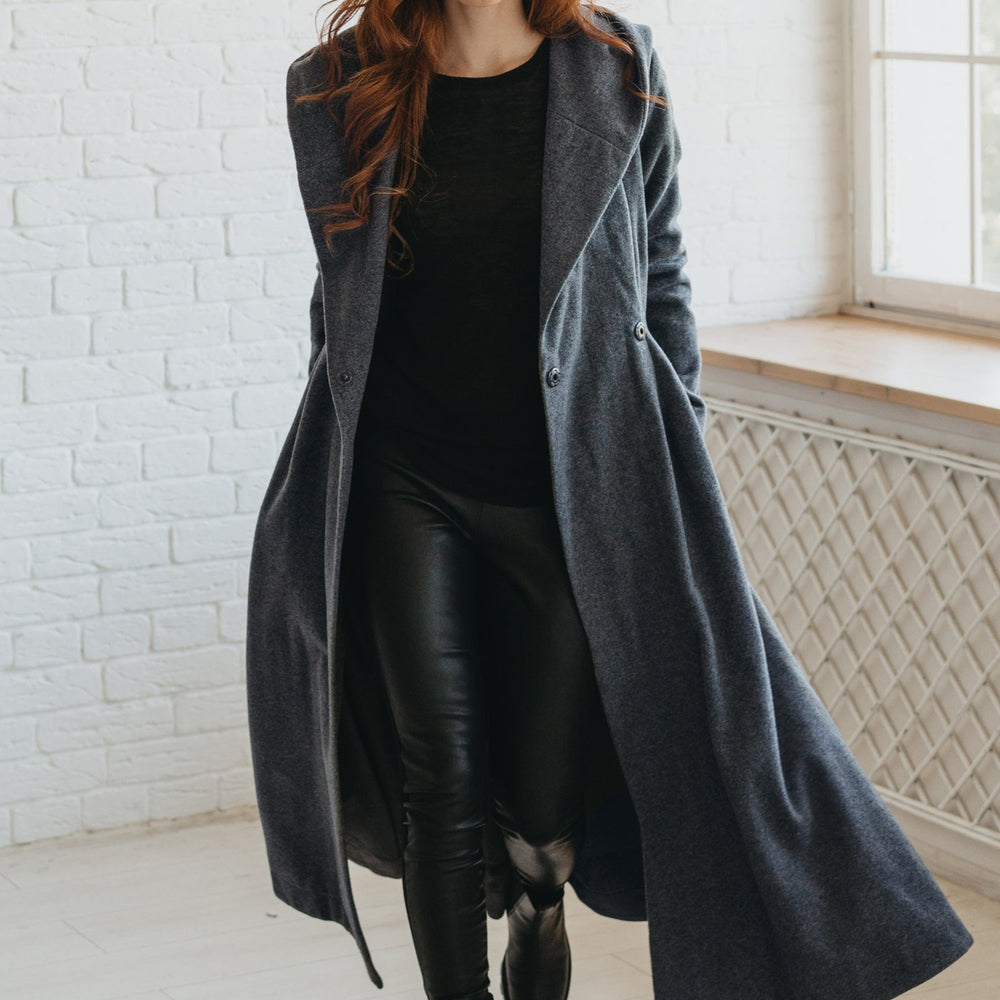 Merino Wool Flared Coat-visibleartshop