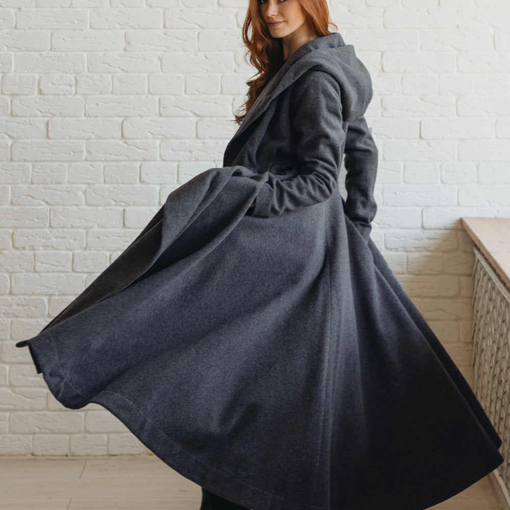 Merino Wool Flared Coat-visibleartshop