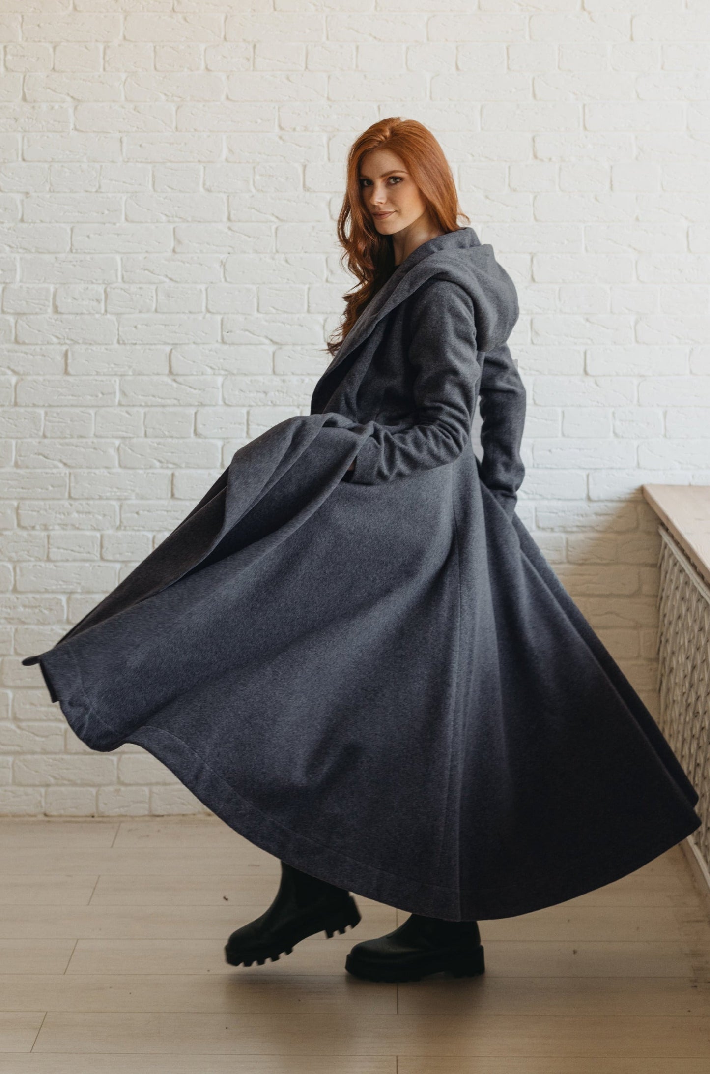 Merino Wool Flared Coat-visibleartshop