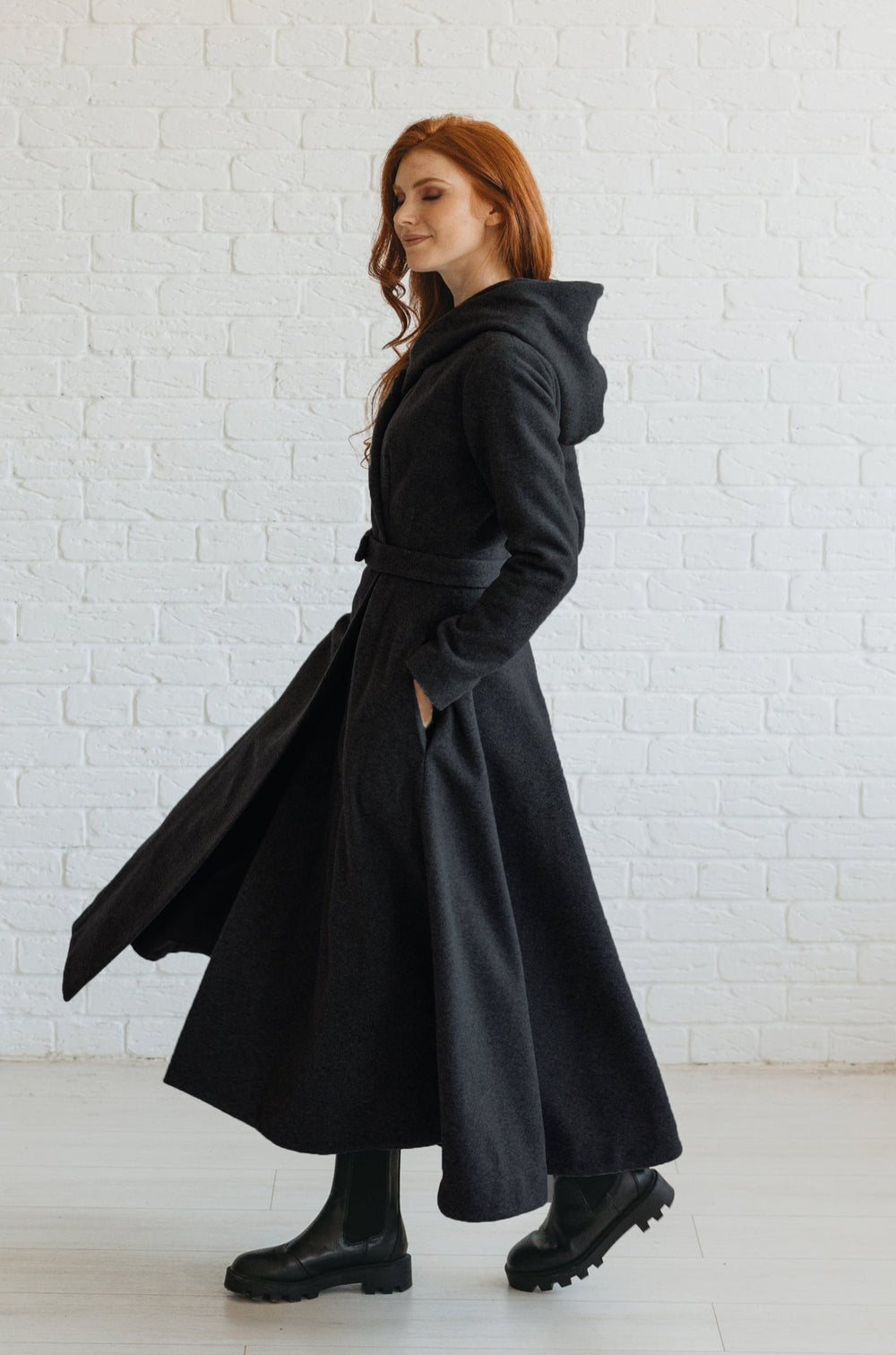 Merino Wool Flared Coat-visibleartshop