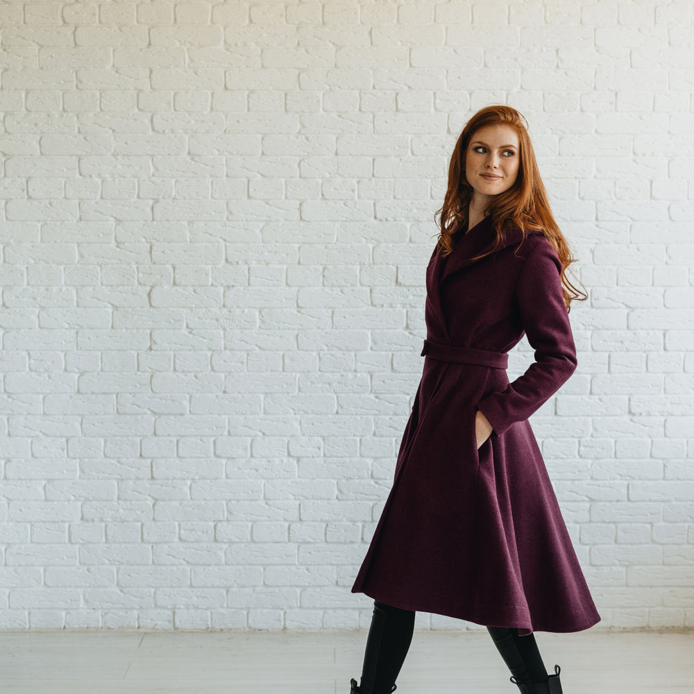 
                      
                        Merino Wool Flared Coat in Midi Length
                      
                    