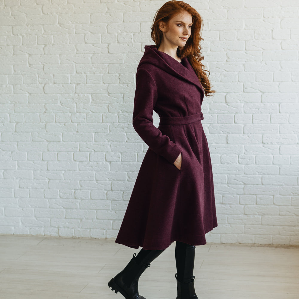 
                      
                        Merino Wool Flared Coat in Midi Length
                      
                    