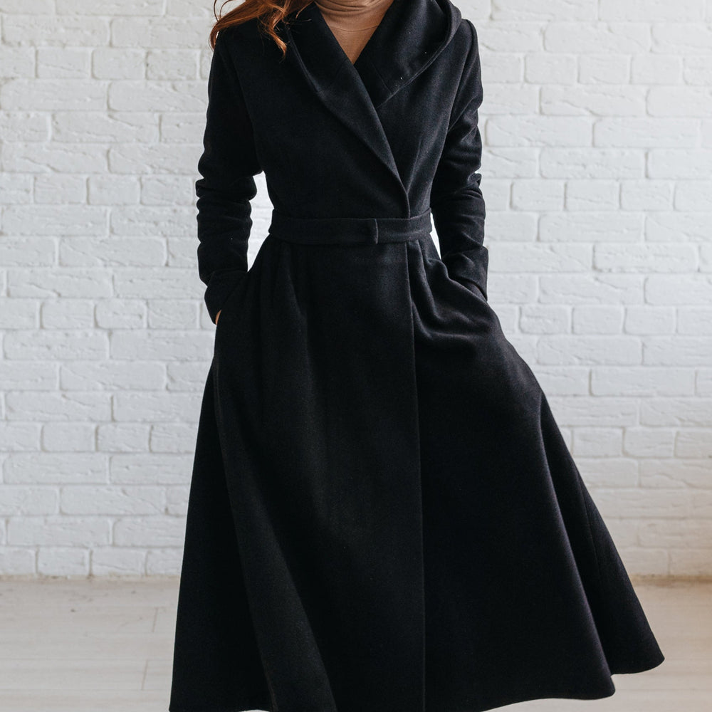 Merino Wool Flared Coat-visibleartshop