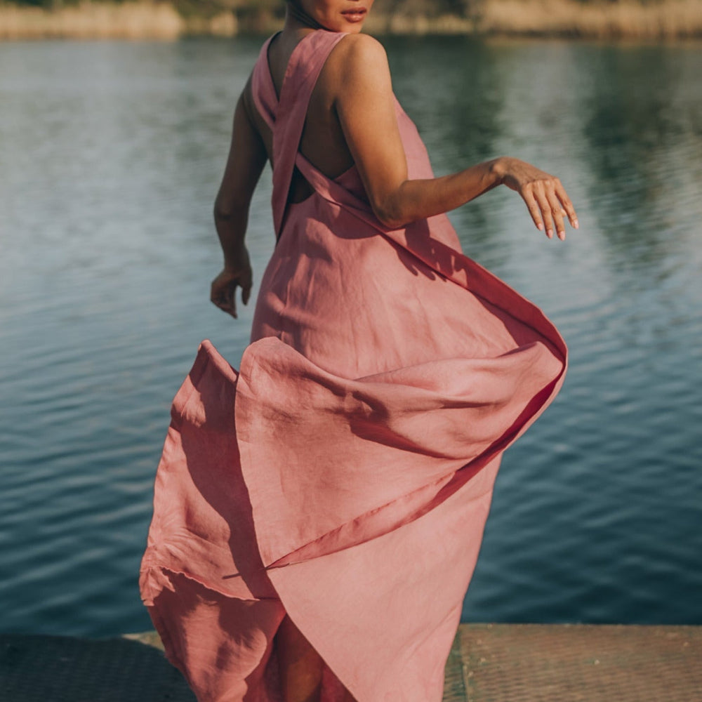 Cross-Back Linen Dress - Elegant Maxi Gown for Summer | Shop Now VisibleArtShop Cross-Back Linen Dress - Elegant Maxi Gown for Summer | Shop Now VisibleArtShop