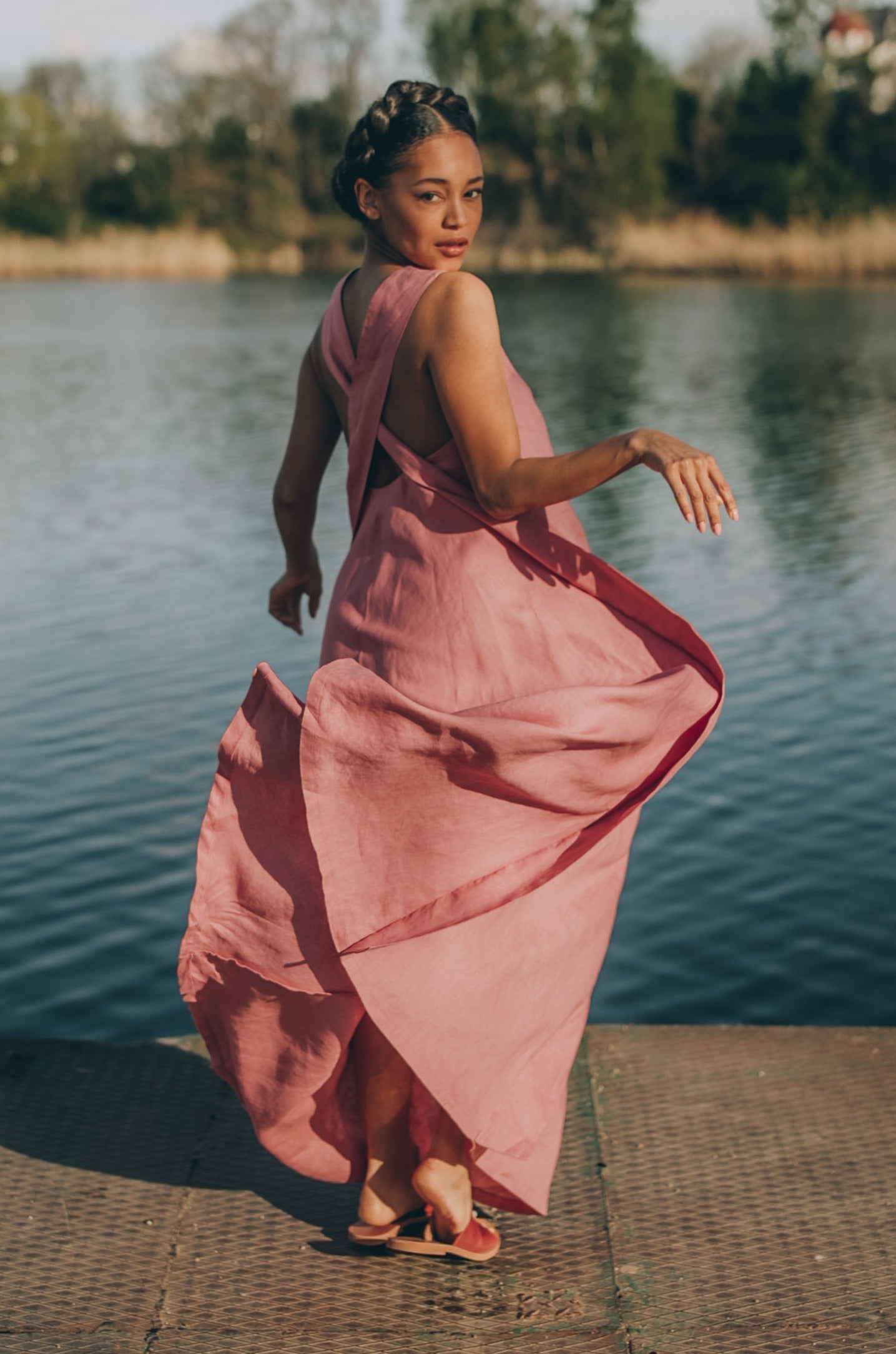 Cross-Back Linen Dress - Elegant Maxi Gown for Summer | Shop Now VisibleArtShop Cross-Back Linen Dress - Elegant Maxi Gown for Summer | Shop Now VisibleArtShop