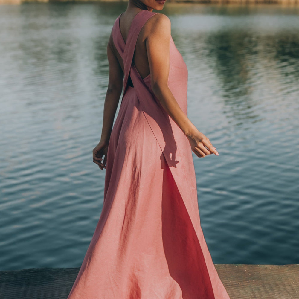 
                      
                        Cross-Back Linen Maxi Dress
                      
                    