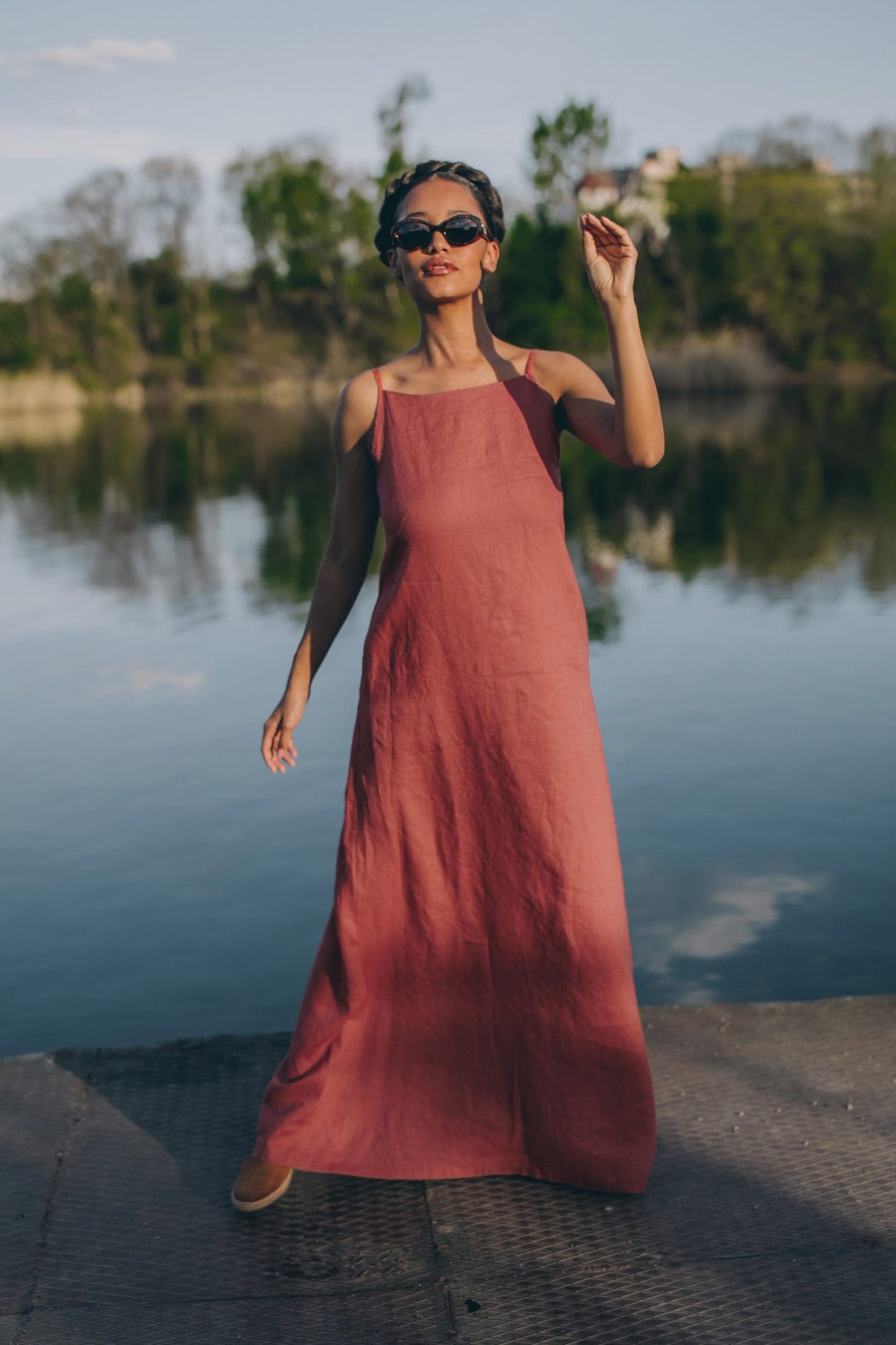 Boatneck Linen Maxi Dress - Summer Sleeveless Linen Dress - Women Linen Clothing - Terracotta Red Dress - Simple Linen Dress - Plus Size Clothing, S / Boatneck Linen Maxi Dress - Summer Sleeveless Linen Dress - Women Linen Clothing - Terracotta Red Dress - Simple Linen Dress - Plus Size Clothing, S /