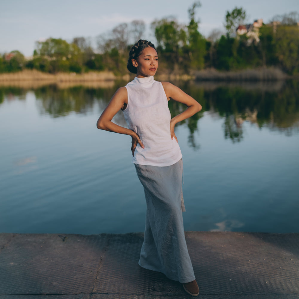 
                      
                        Cowl Neck Linen Sleeveless Top
                      
                    