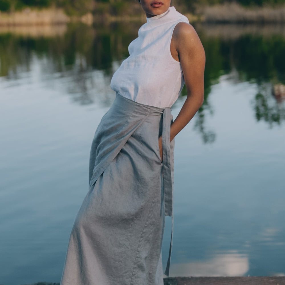 
                      
                        Linen Wrap Skirt - visibleartshop
                      
                    