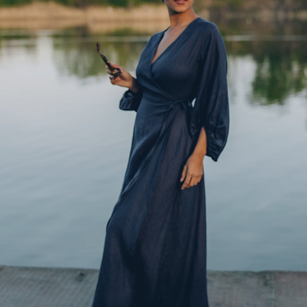 
                      
                        Linen Maxi Dress with Puff Sleeves
                      
                    